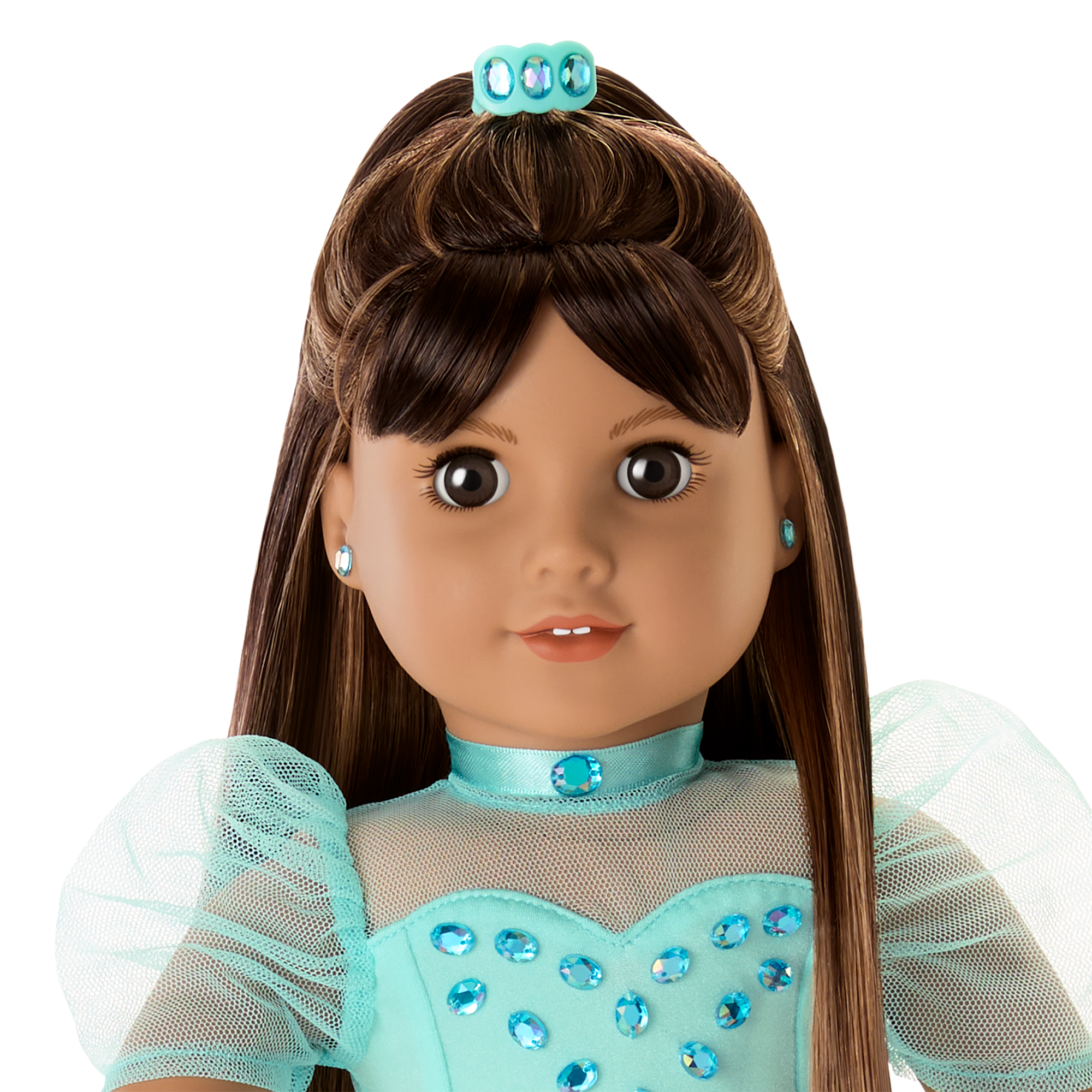 Aquamarine Doll Dress Outfit for 18-inch Dolls with Gemstones