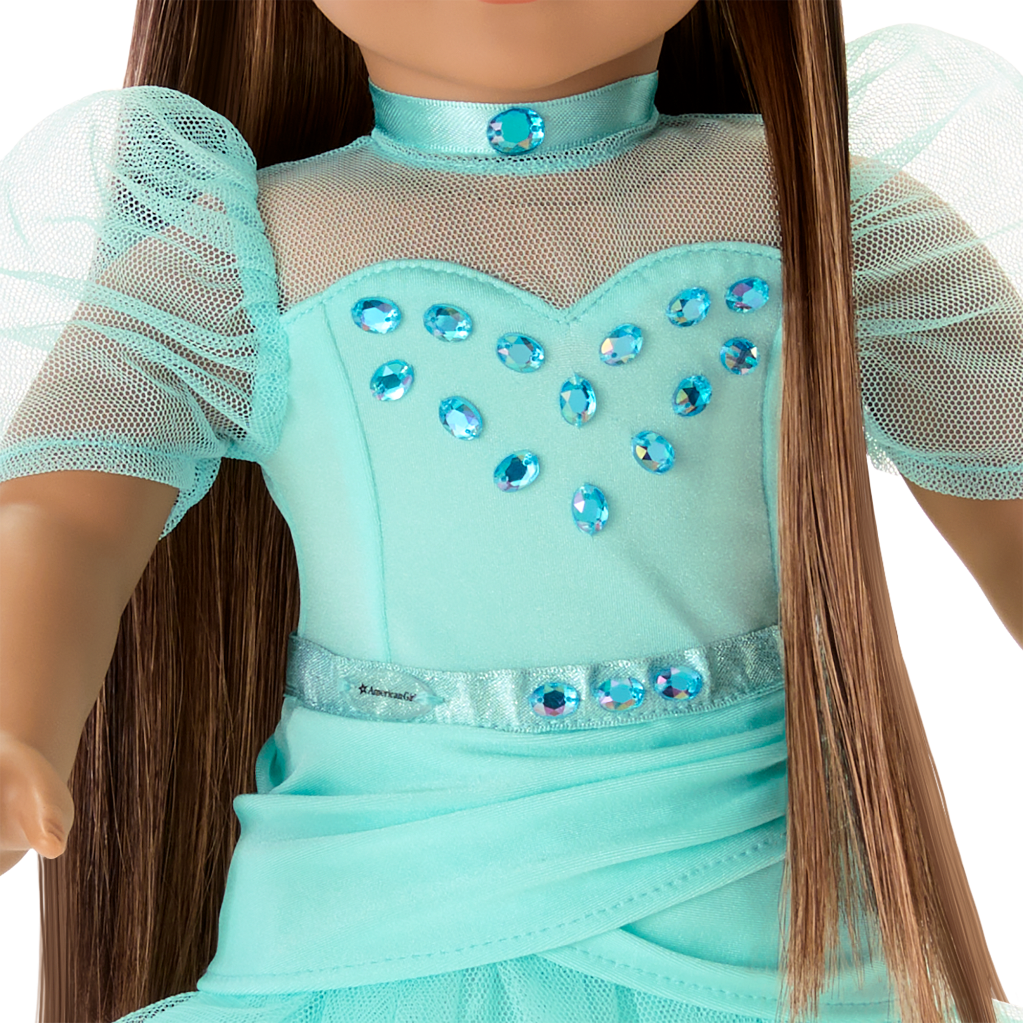Aquamarine Doll Dress Outfit for 18-inch Dolls with Gemstones