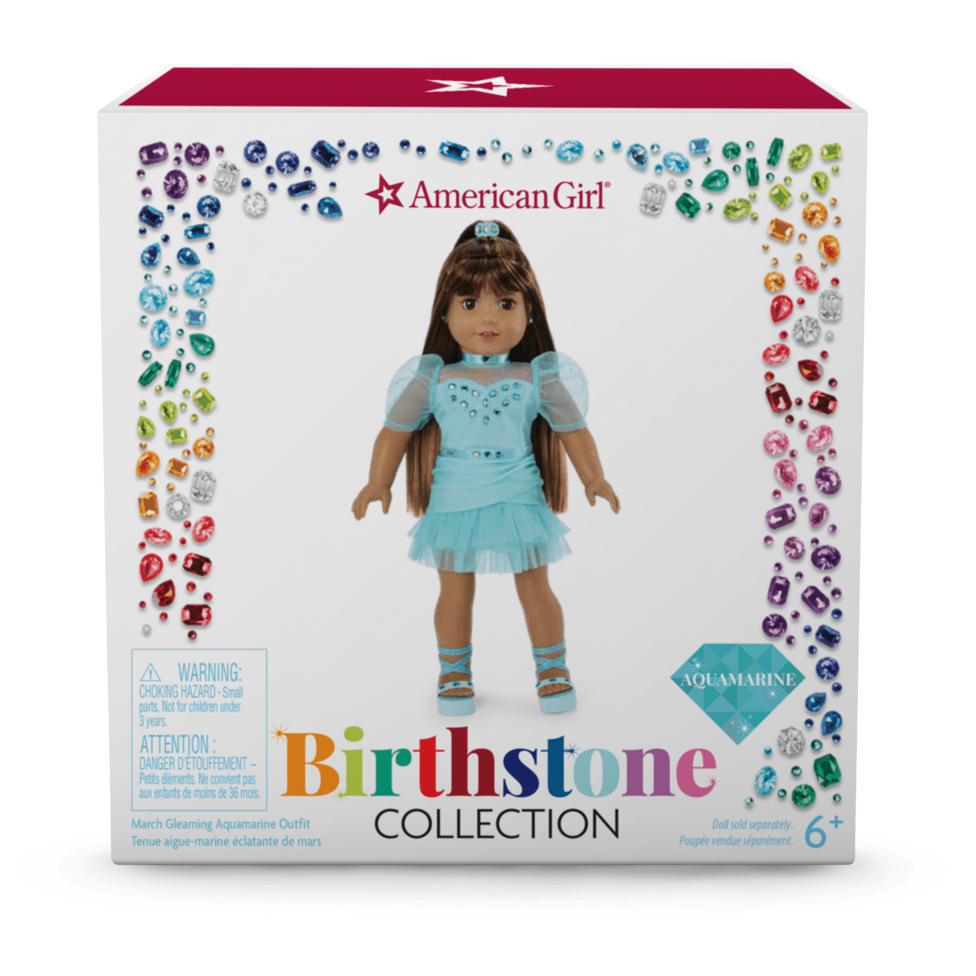 Aquamarine Doll Dress Outfit for 18-inch Dolls with Gemstones