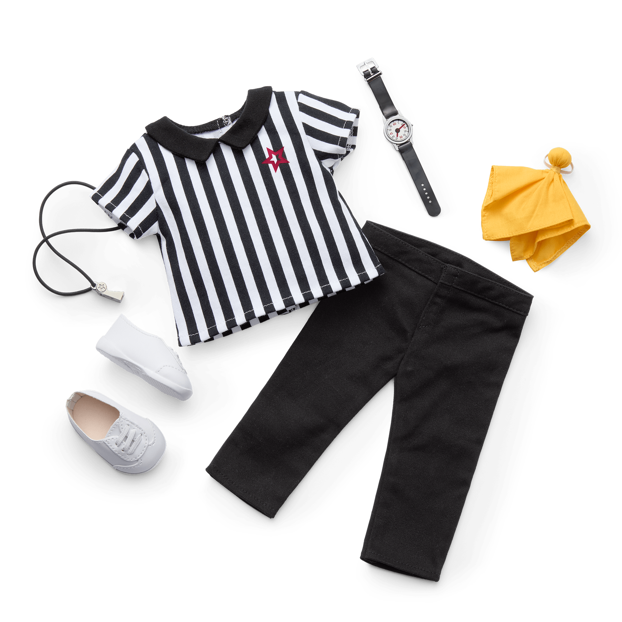 Referee Costume for 18-Inch Dolls with Whistle & Flag