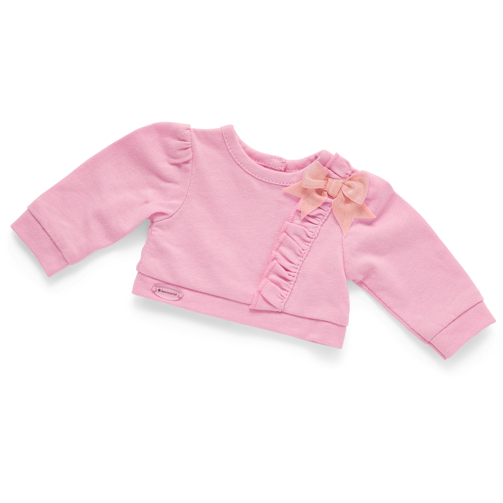 Pink Long Sleeve Cotton Top with Bow Shoulder Detail