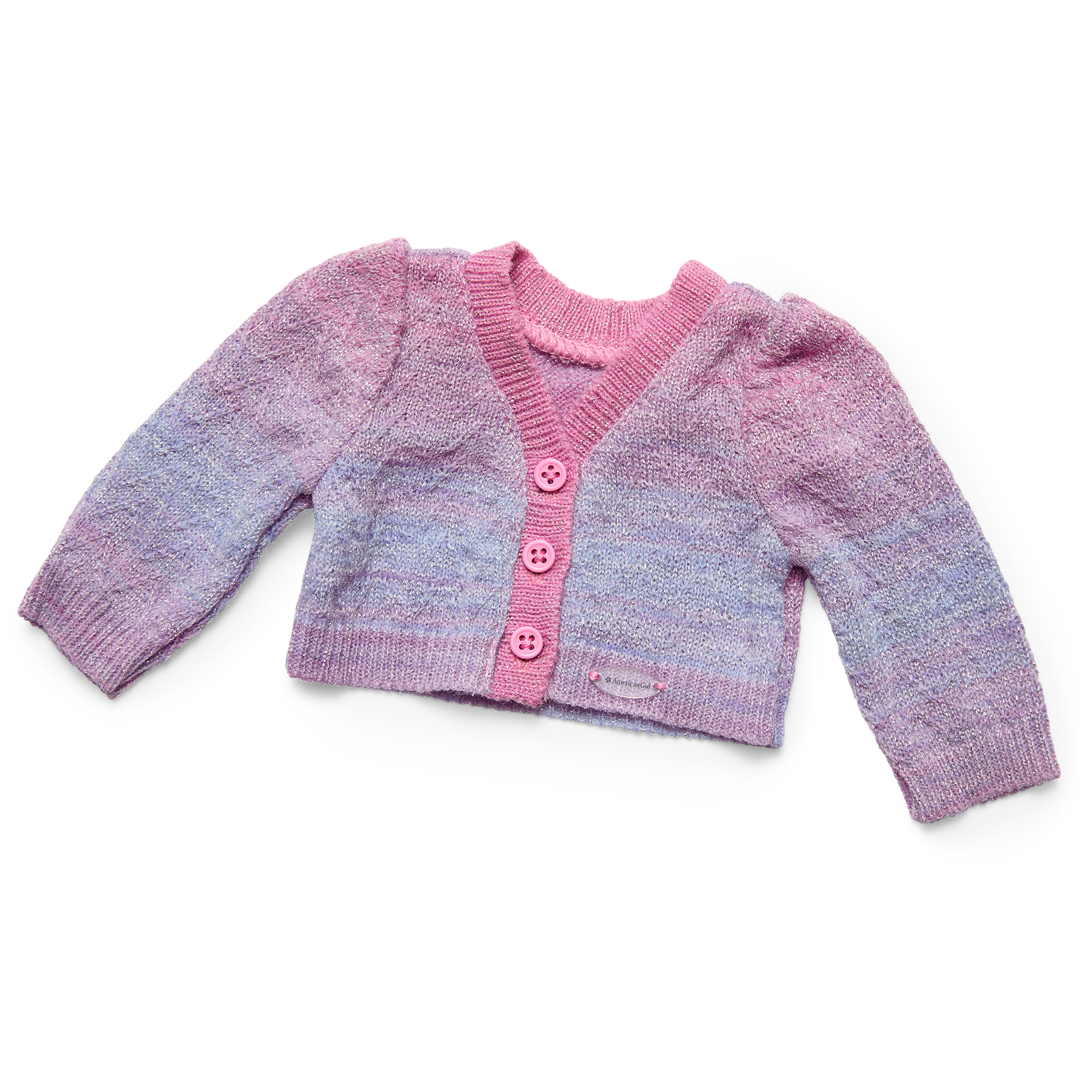 Sparkle Knit Cardigan with Puff Sleeves - Pink & Aqua