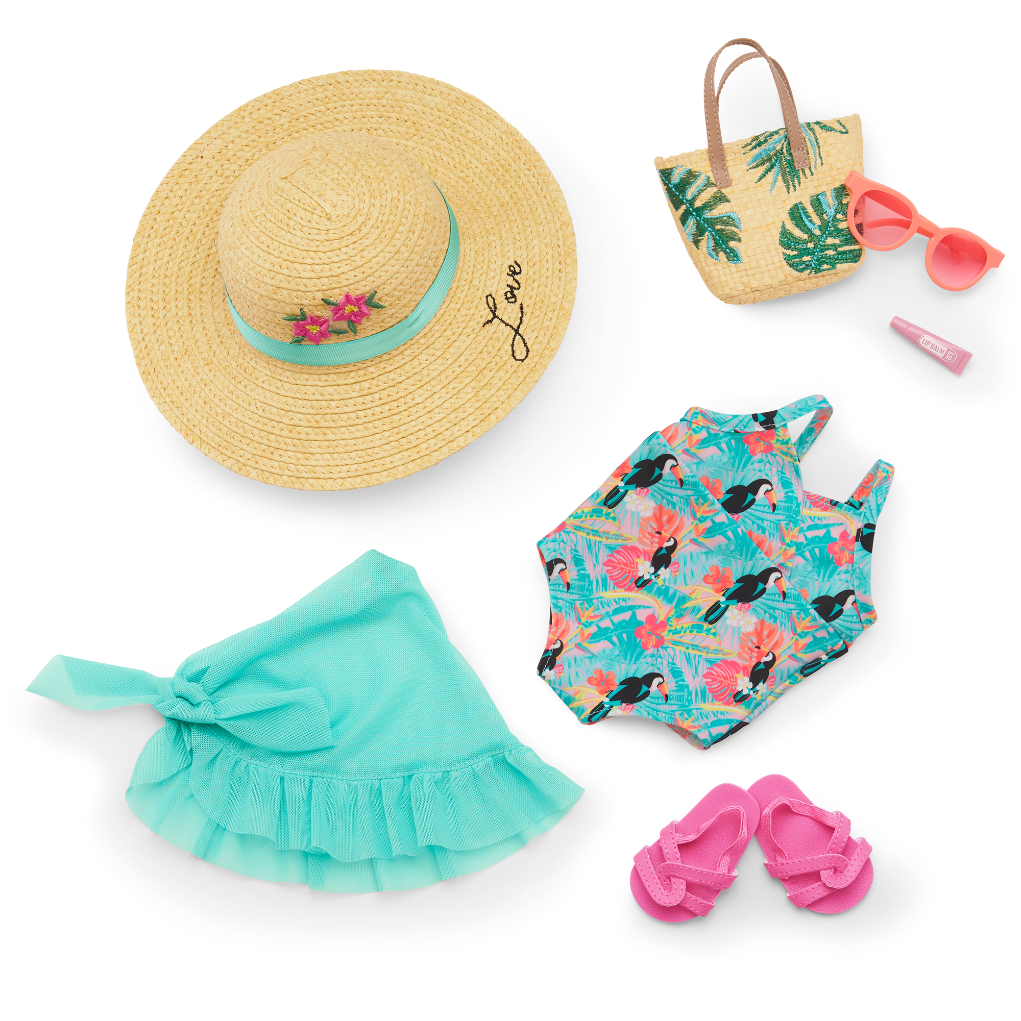 18-inch Doll Summer Travel Outfit with Swimsuit & Accessories