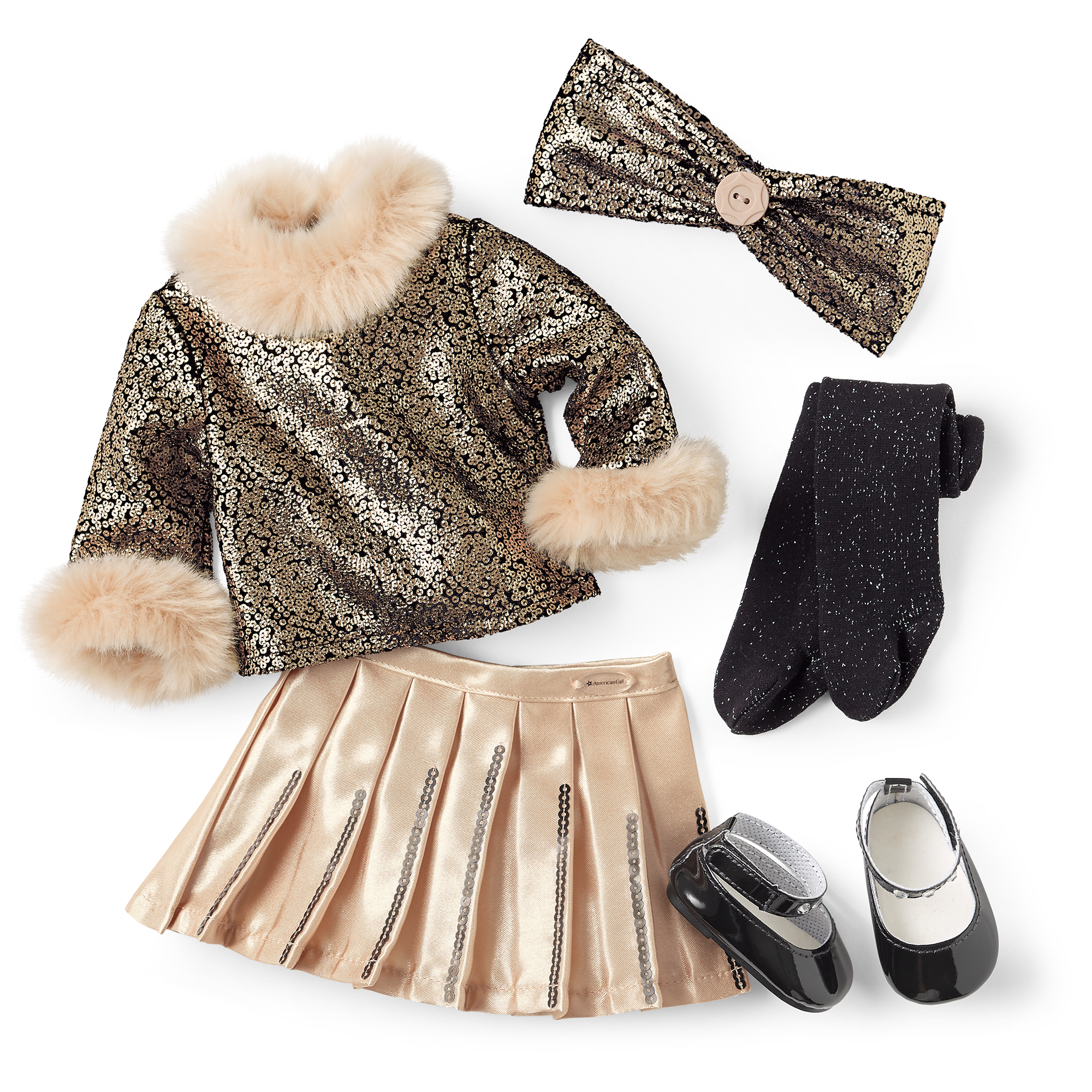 1920s Sparkly Doll Outfit with Fur Trim for 18-inch Dolls
