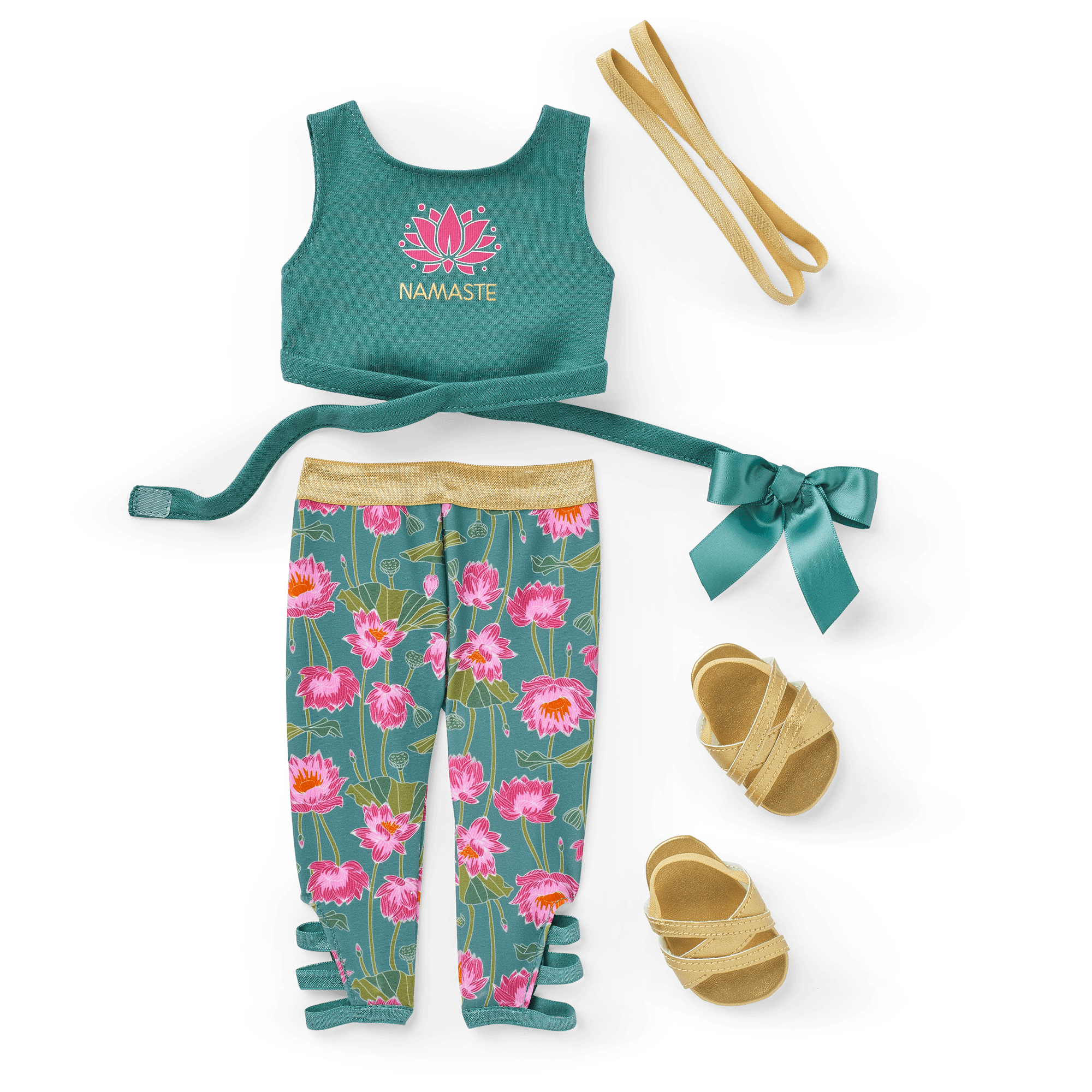 18-Inch Doll Yoga Outfit with Lotus Print & Gold Sandals