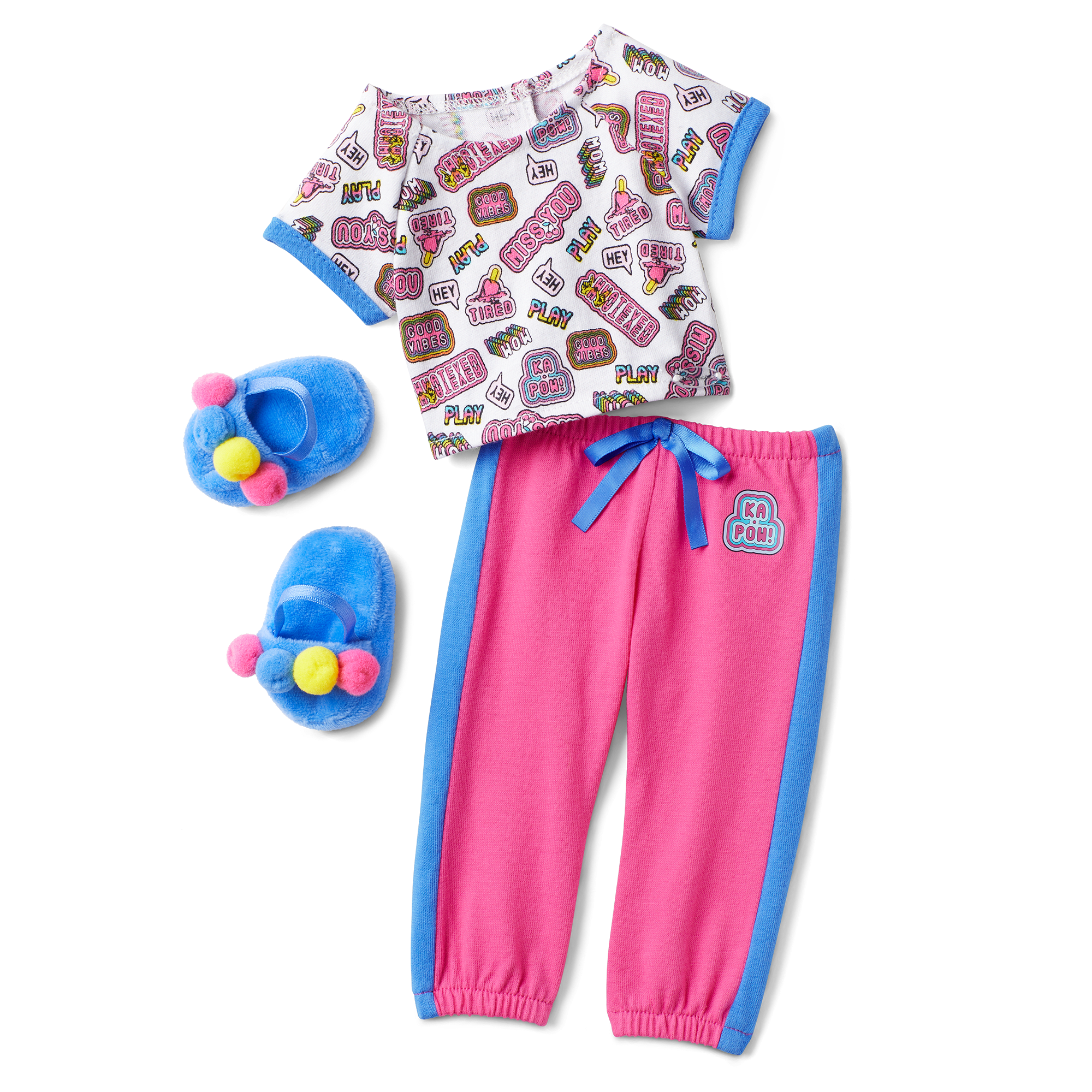 18-inch Doll Pajama Set with Slippers & Playful Design