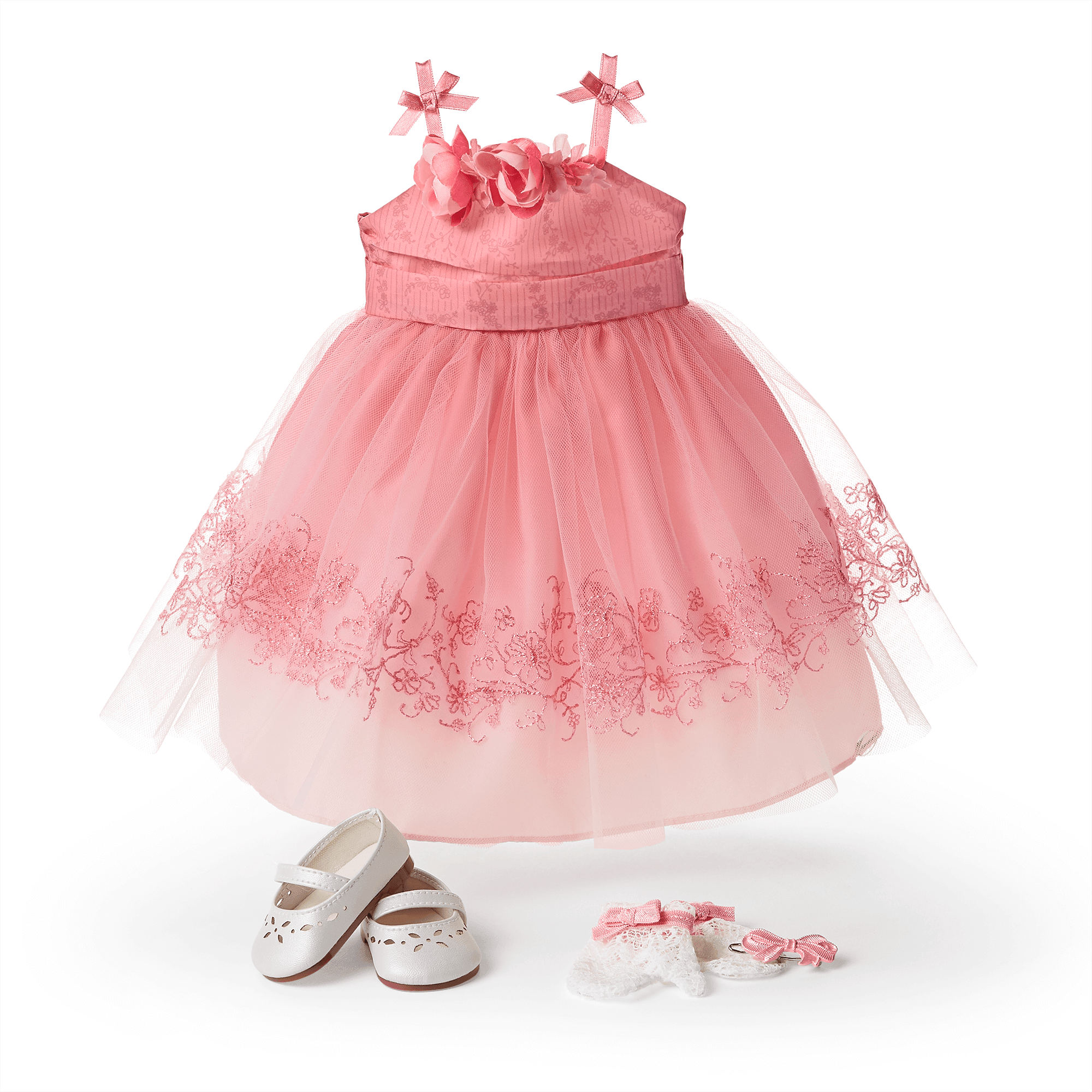 Maryellen’s 18-inch Doll Pink Prom Dress with Tulle & Lace Gloves