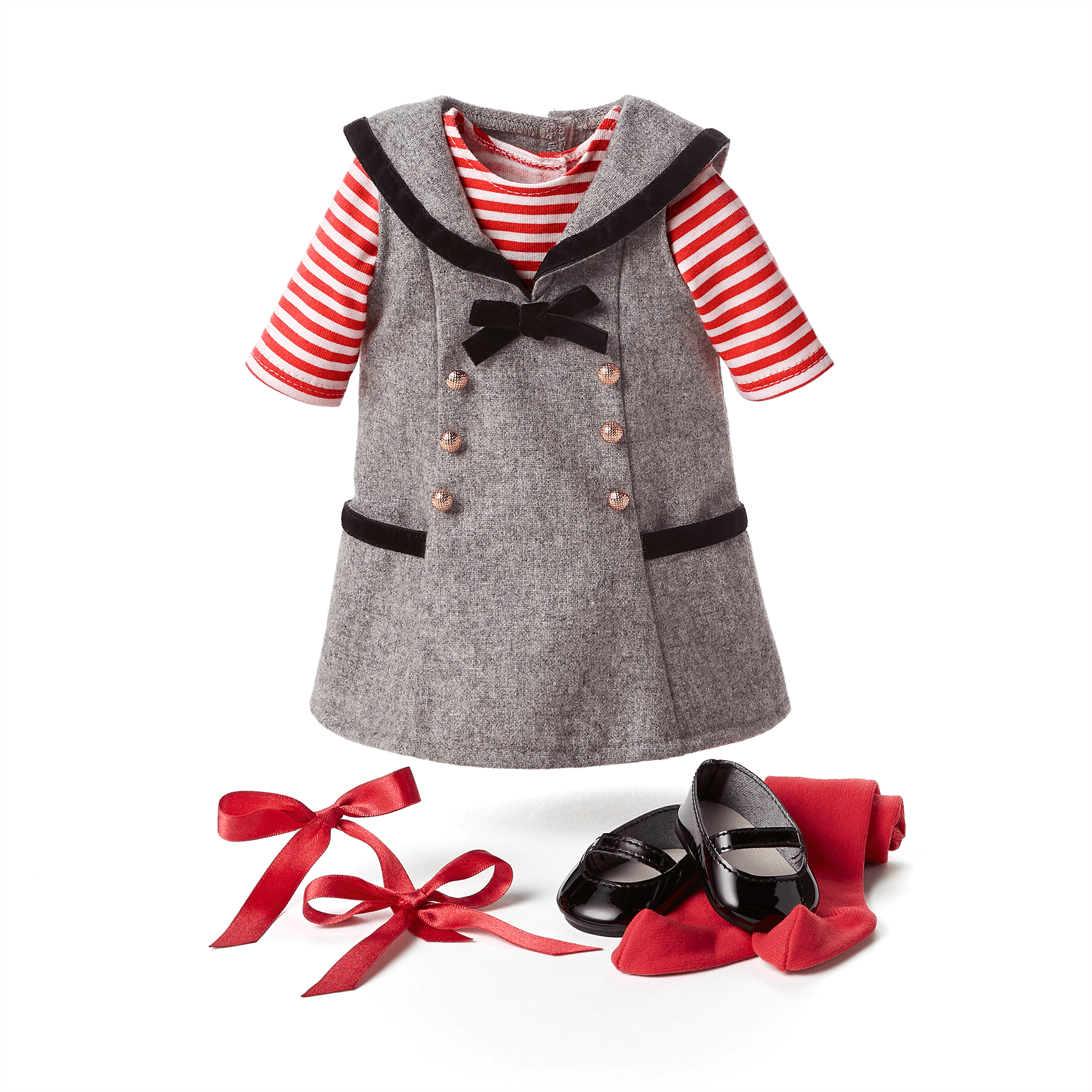 Melody’s 18-inch Doll School Outfit with Jumper & Mary Jane Shoes