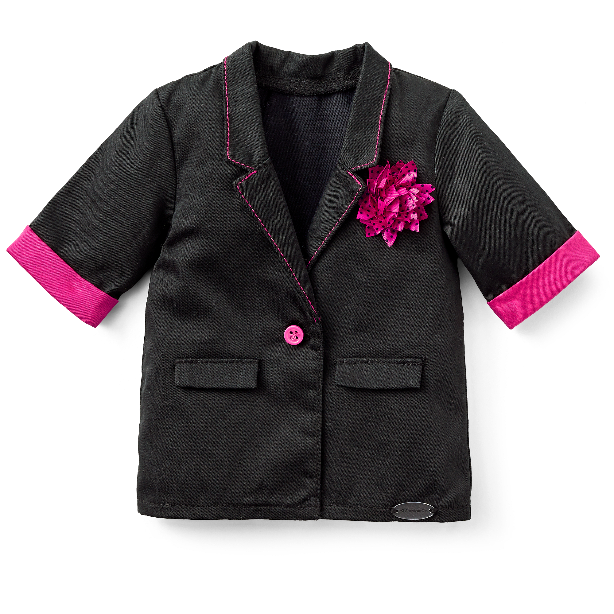 Courtney’s 18-inch Doll Blazer - 80s Style Oversized Black Jacket with Pink Details