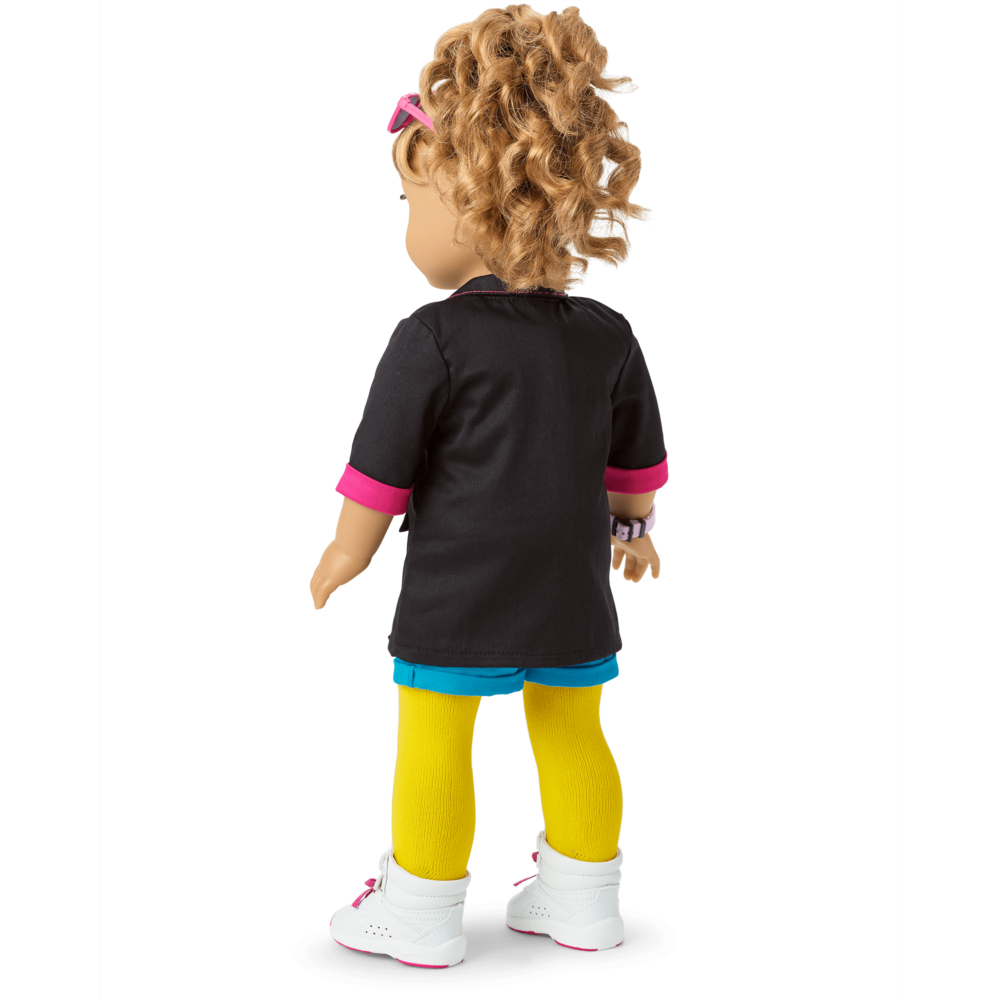 Courtney’s 18-inch Doll Blazer - 80s Style Oversized Black Jacket with Pink Details