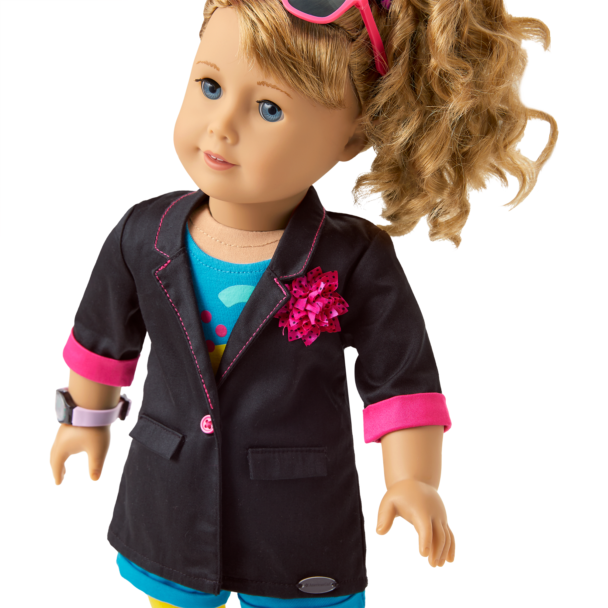 Courtney’s 18-inch Doll Blazer - 80s Style Oversized Black Jacket with Pink Details