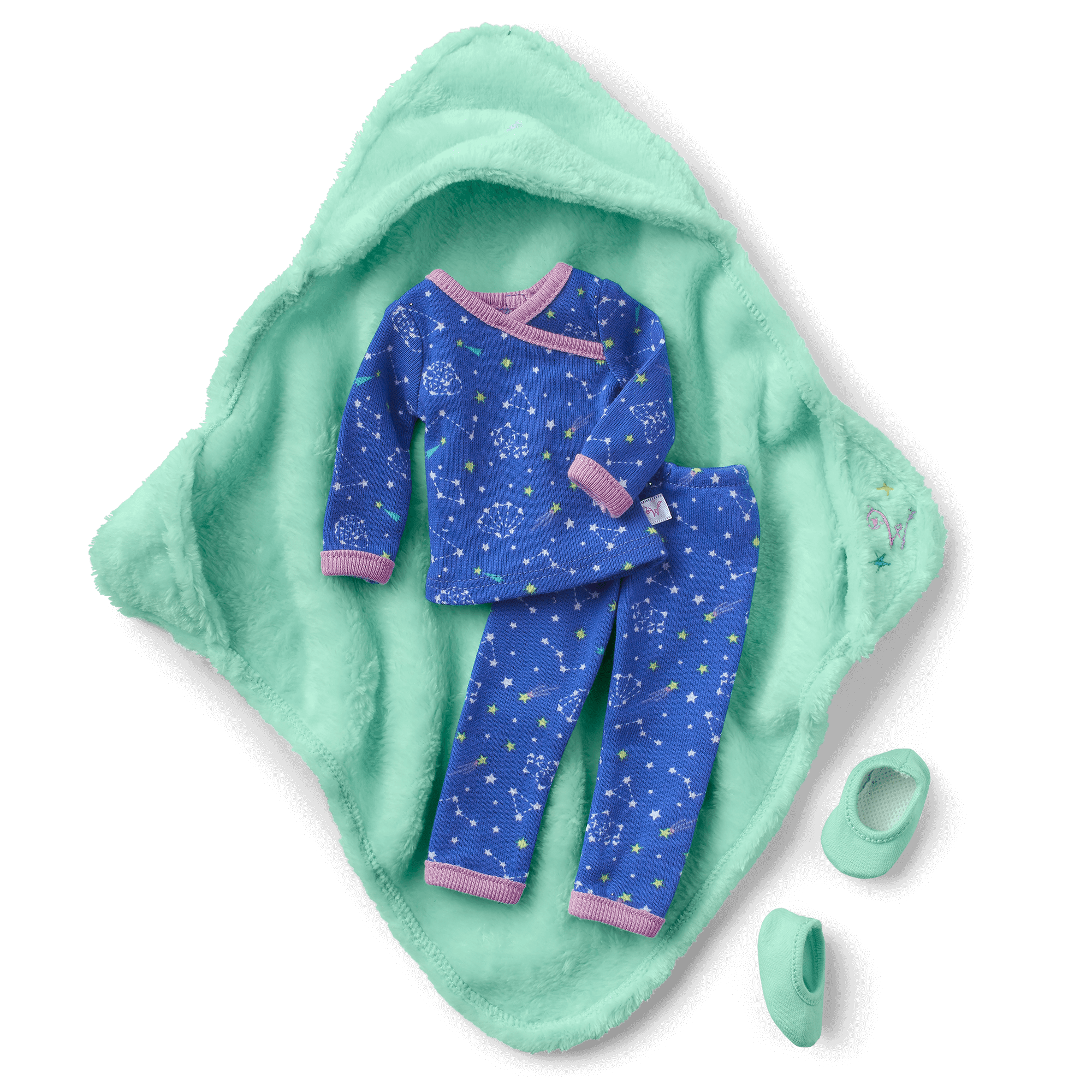 WellieWishers Doll Starry Sky Pajama Set with Slippers & Blanket