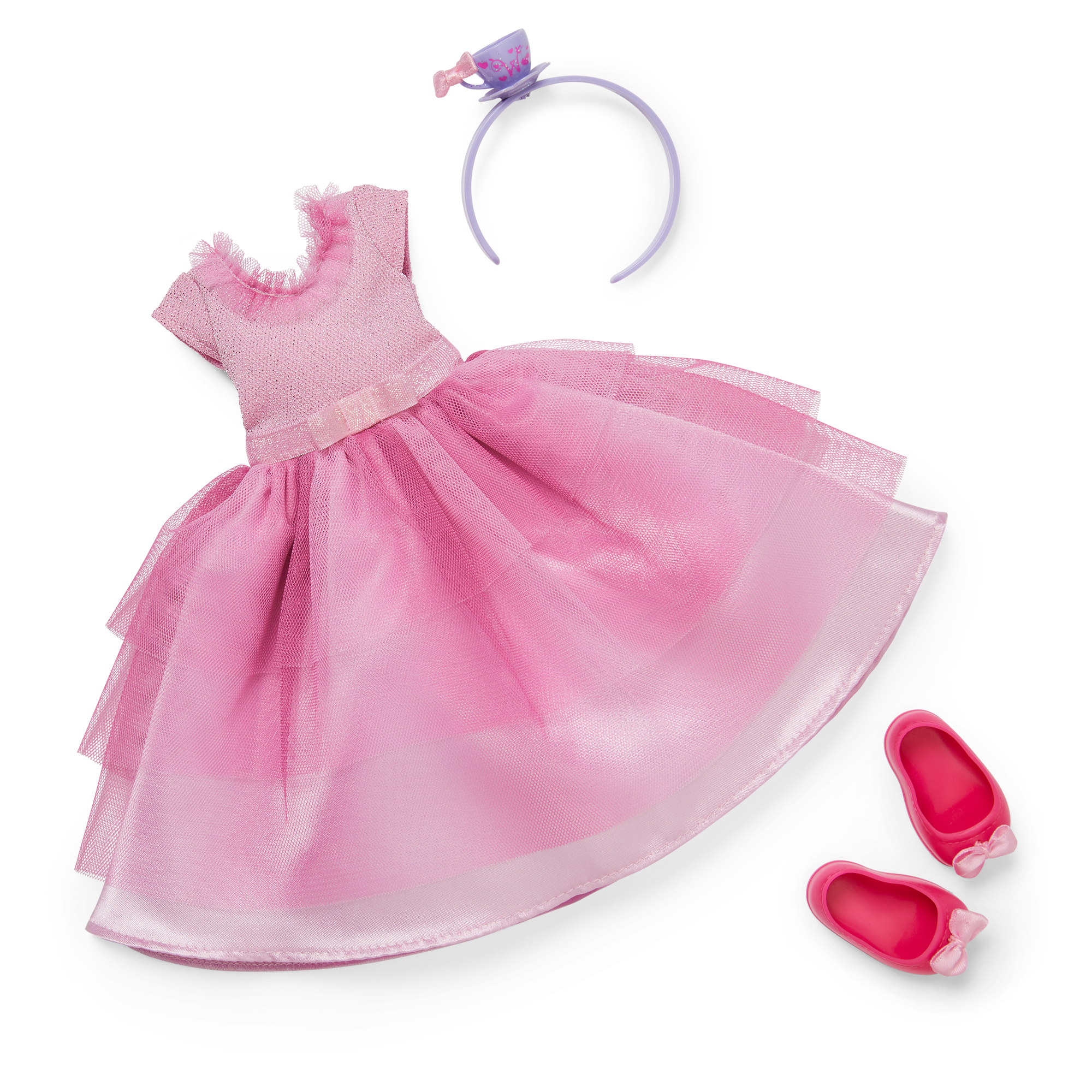 Royal Pink Dress Outfit for WellieWishers Dolls with Crown & Flats