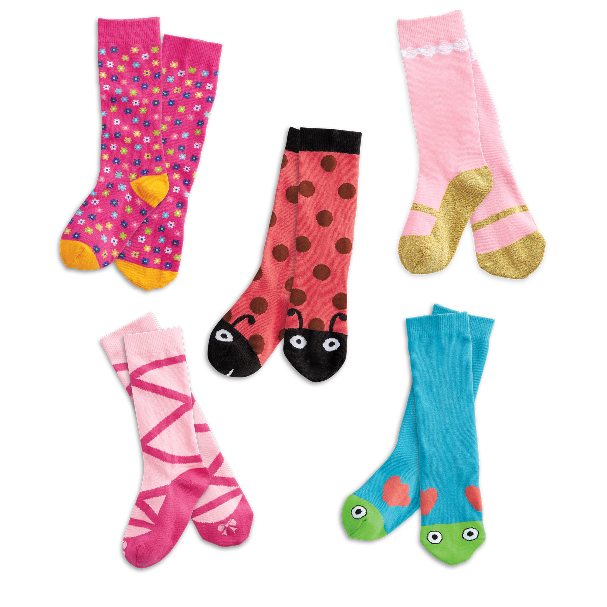 WellieWishers Girls' Socks Set - 5 Colorful Mid-Calf Pairs