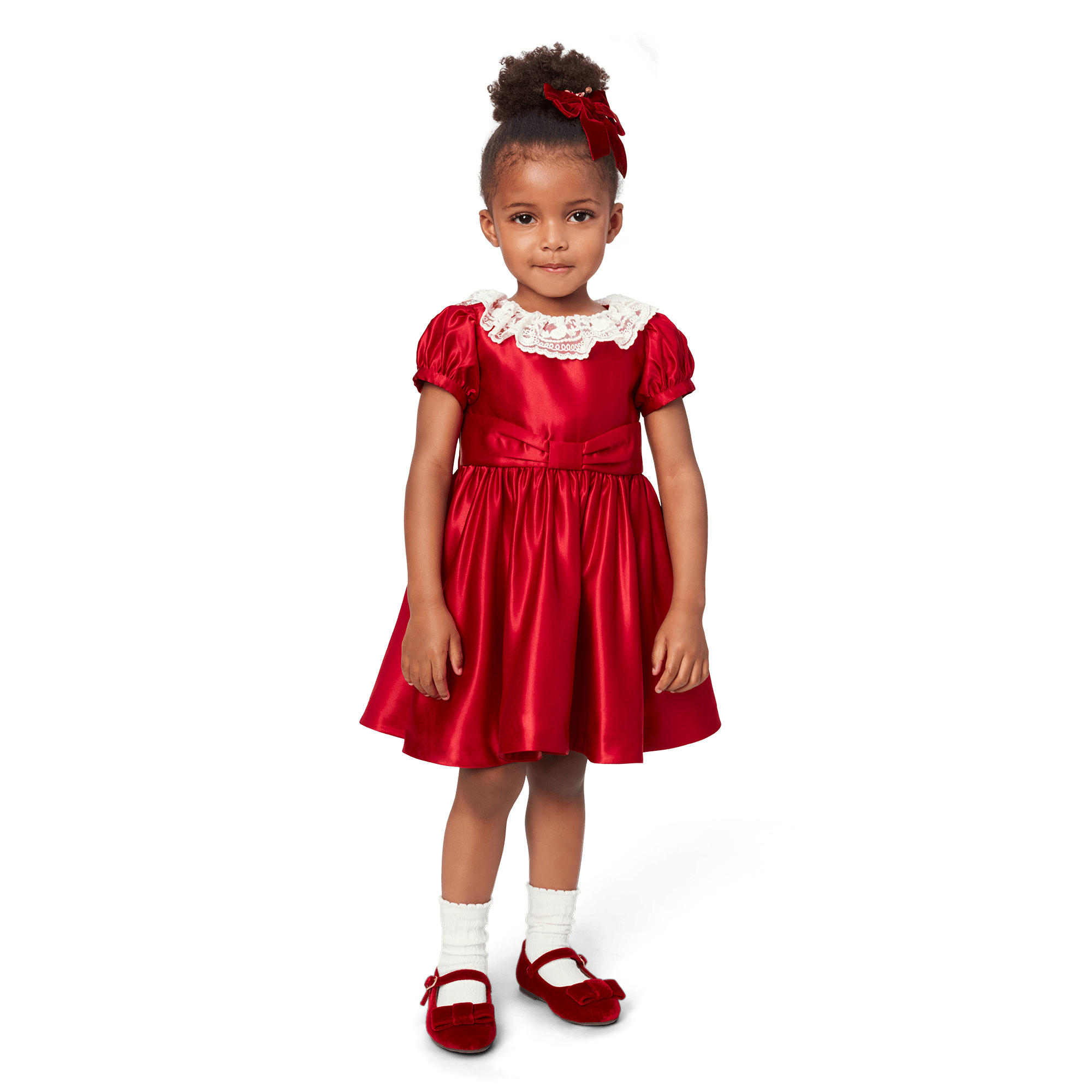 Janie and Jack Holly-Red Party Dress for Girls - Lace Collar & Satin Bow