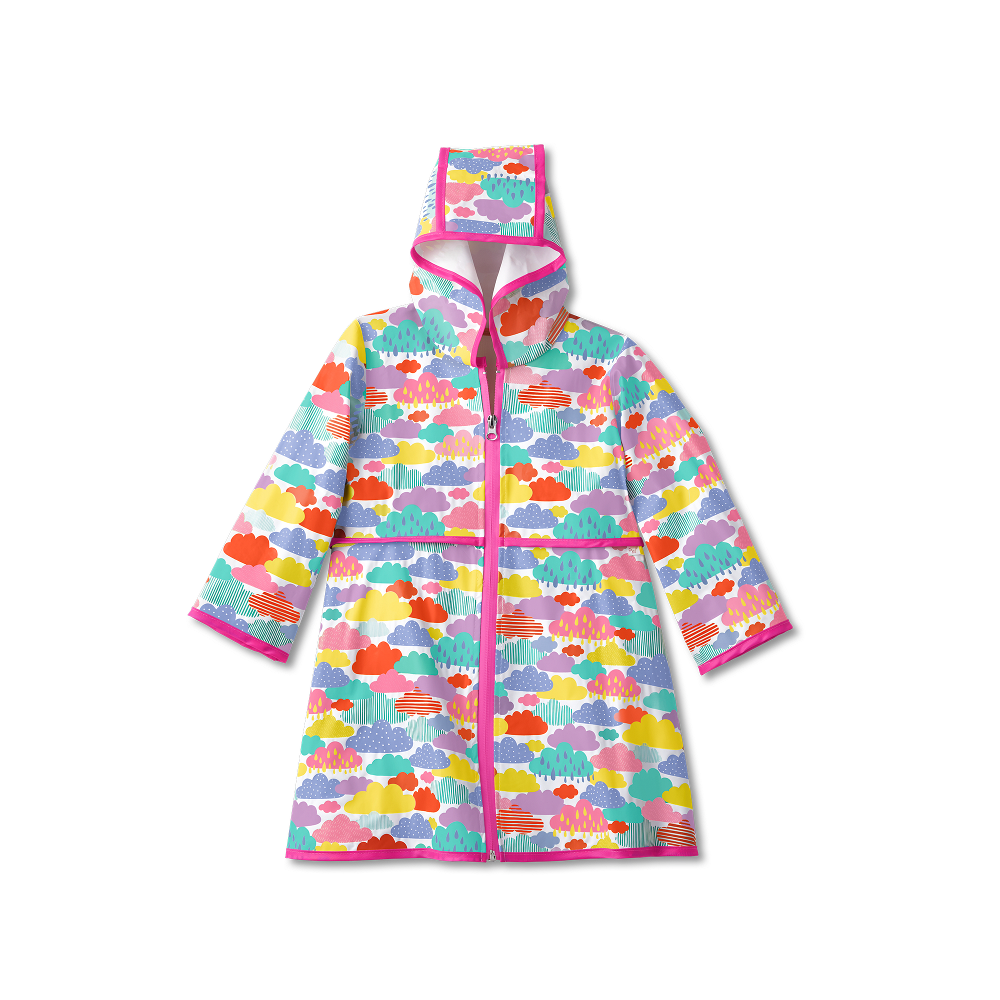 Girls' Waterproof Raincoat with Cloud Print - Zip Front TPU Coat