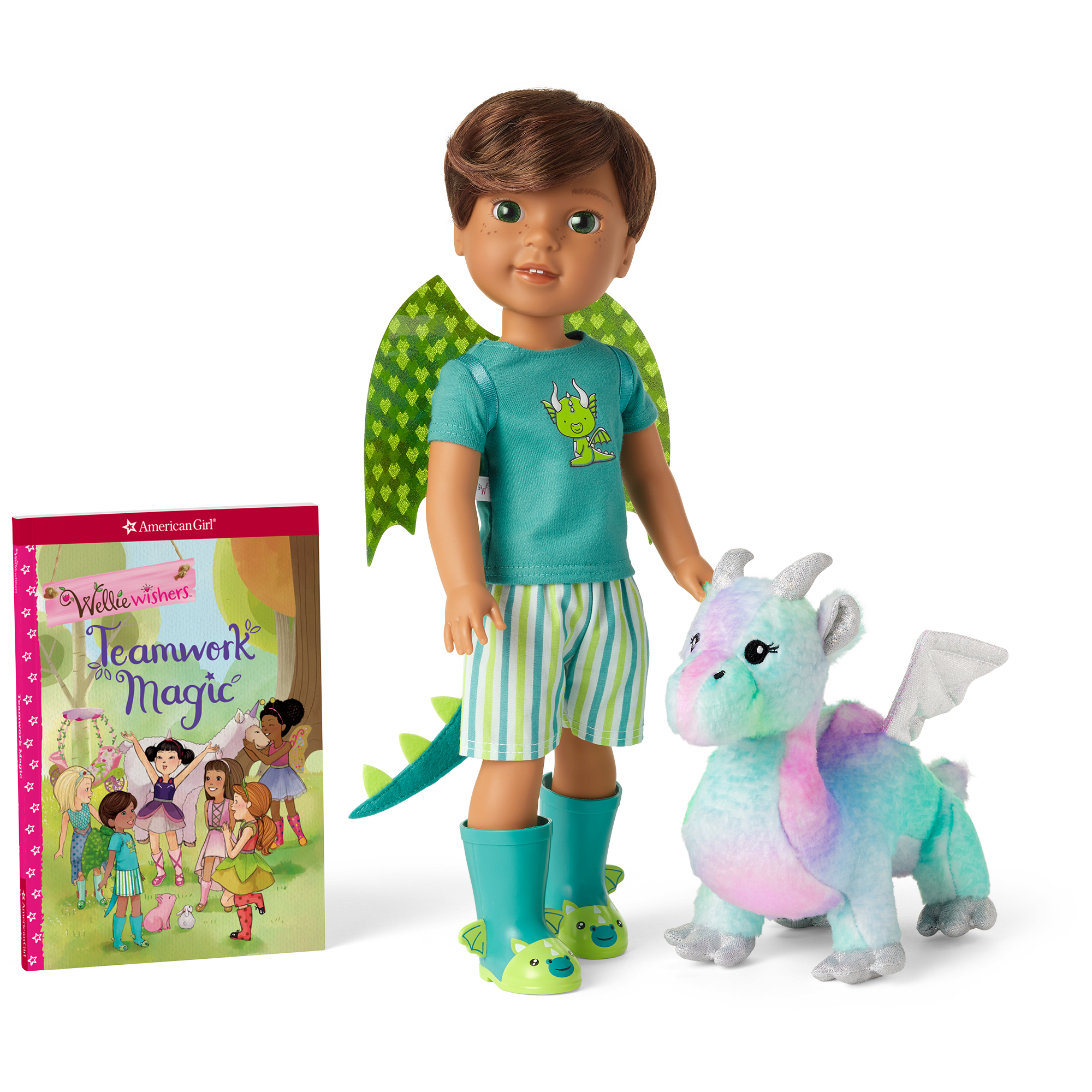 Bryant Doll & Crisella Dragon Playset with Teamwork Magic Book