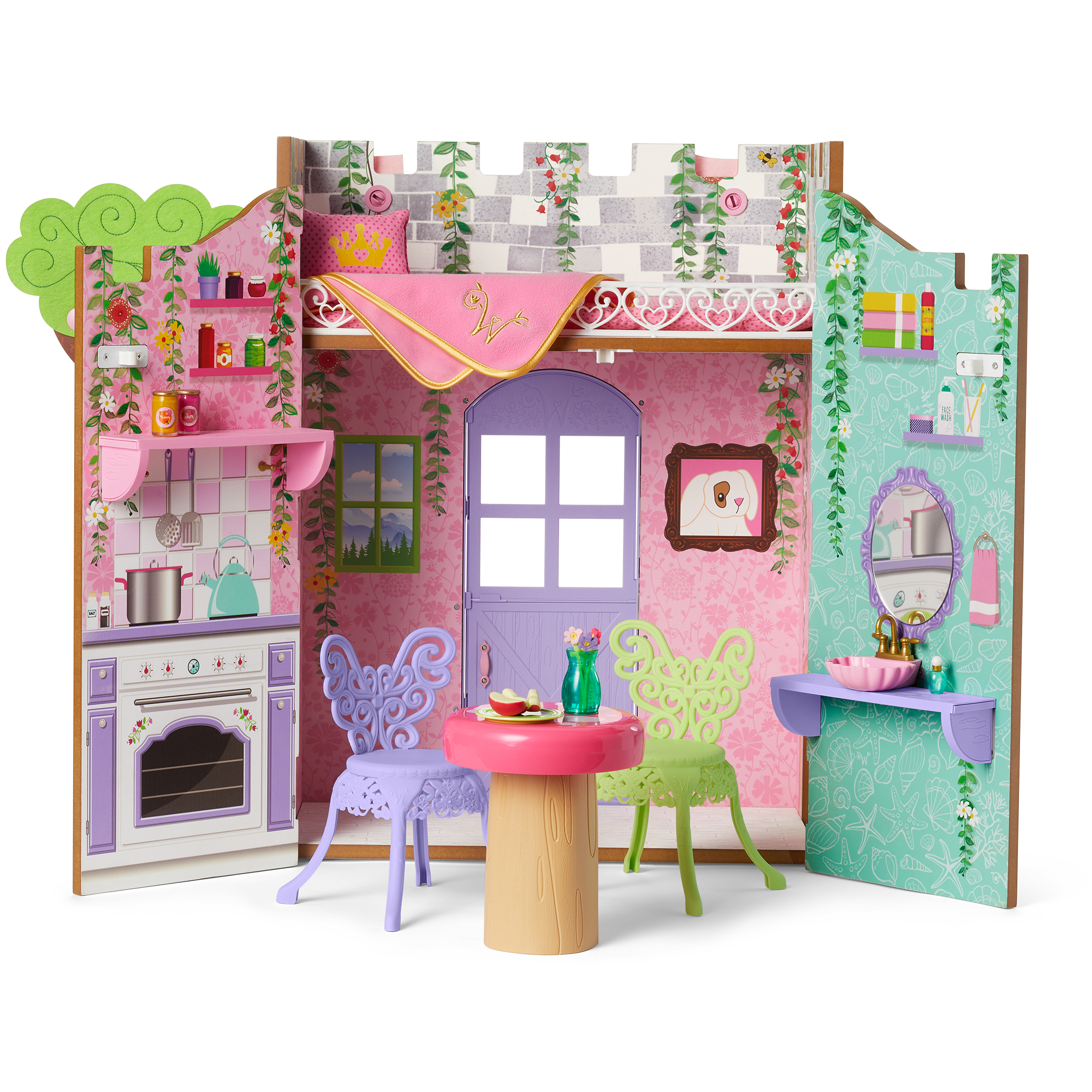 WellieWishers Treehouse Dollhouse Castle with Swing & Accessories