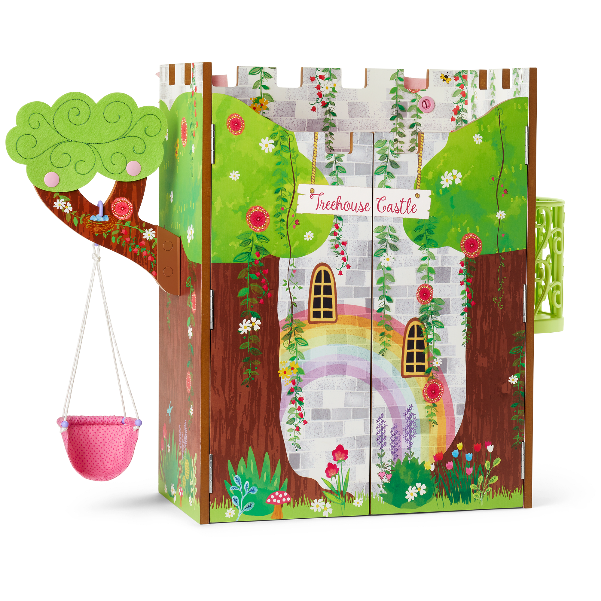 WellieWishers Treehouse Dollhouse Castle with Swing & Accessories