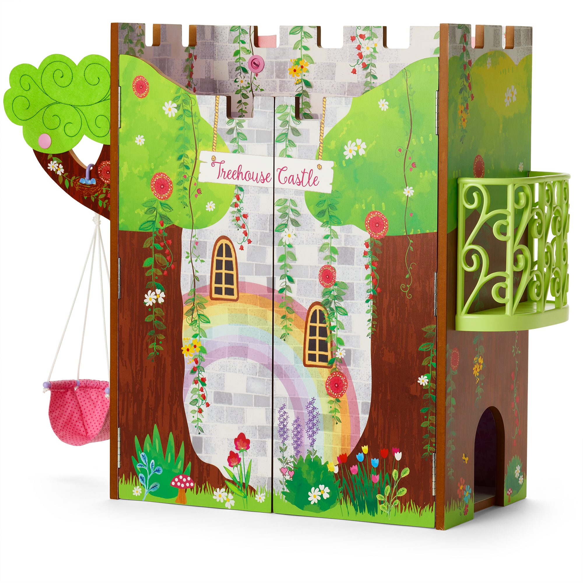 WellieWishers Treehouse Dollhouse Castle with Swing & Accessories