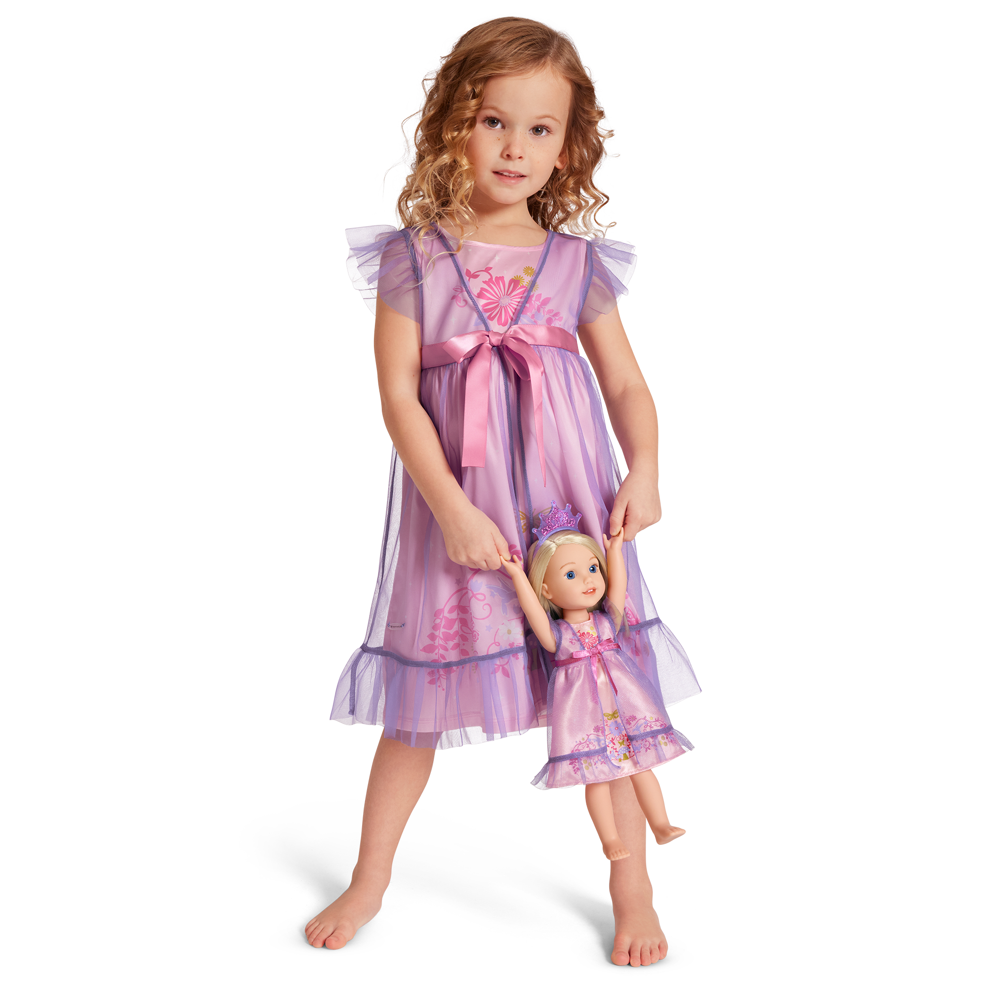 Pink Satin Nightie & Robe Set for Girls & WellieWishers Dolls