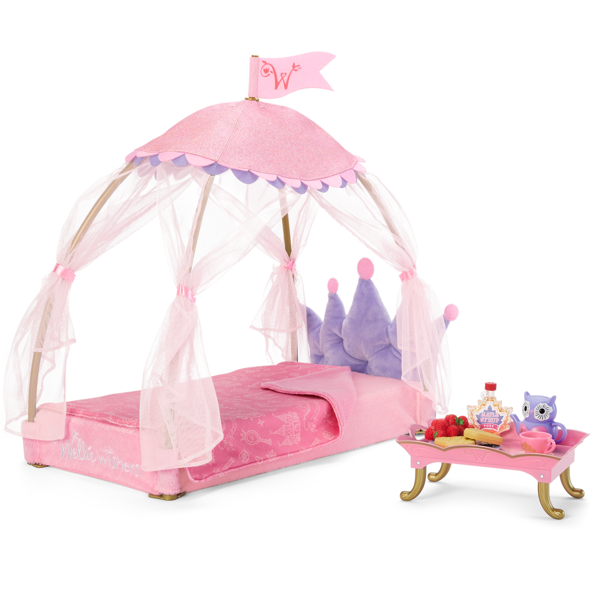 WellieWishers Doll Royal Canopy Bed & Breakfast Tray Set
