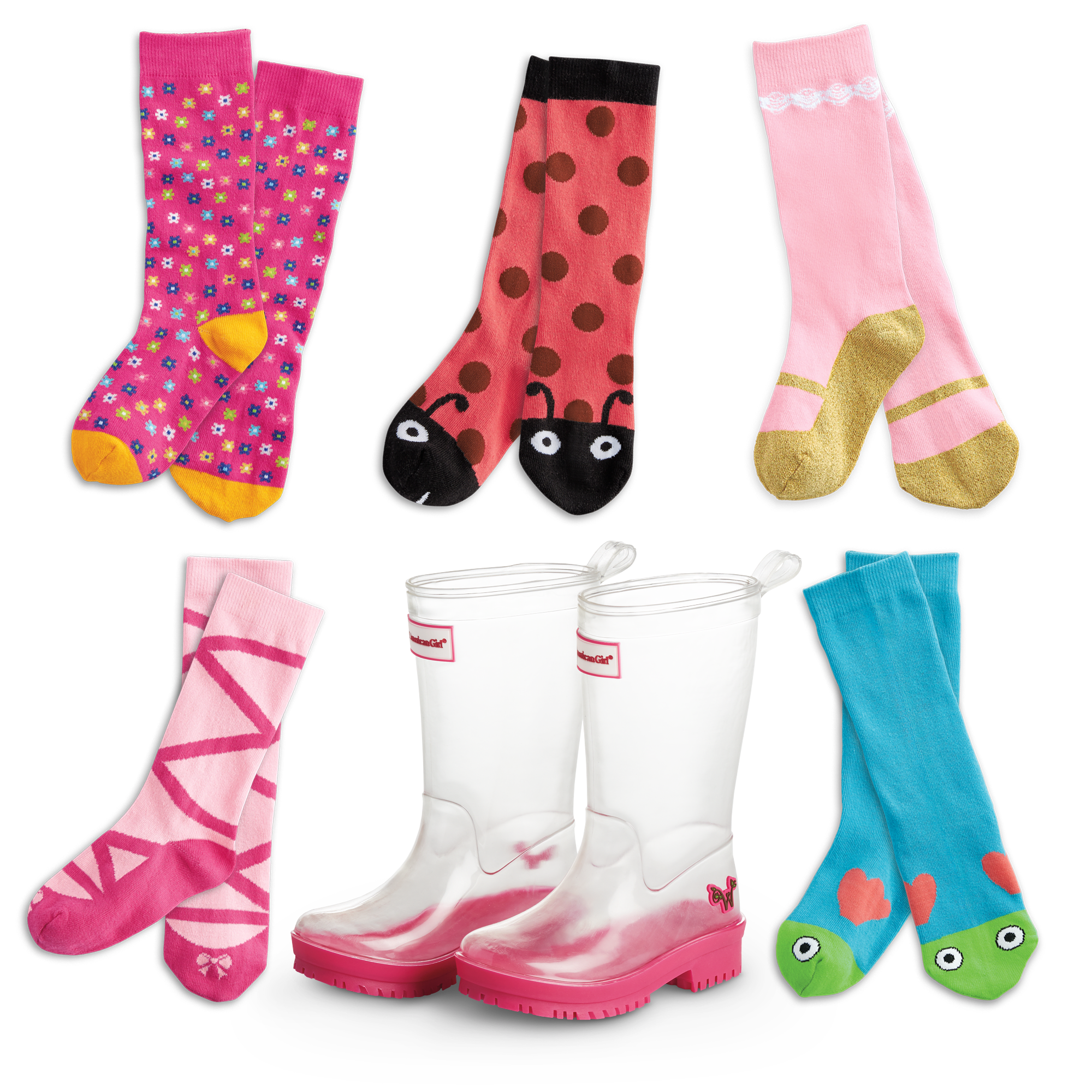 WellieWishers Girls Rain Boots & Socks Set - Pink Clear Wellies