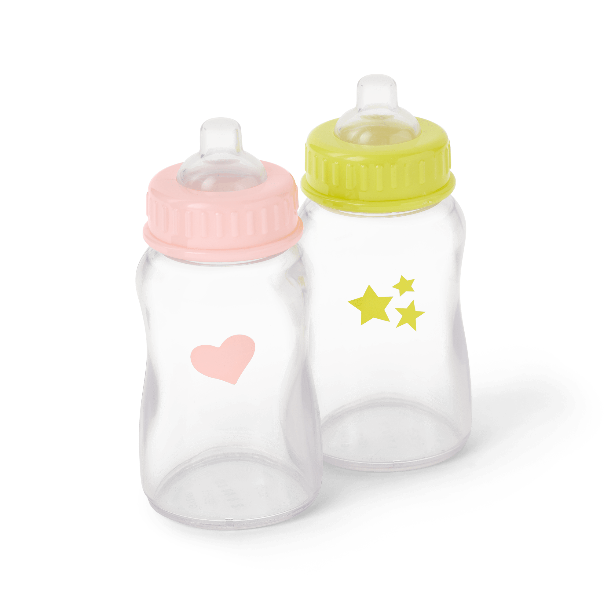 Bitty Baby Bottle Set - Pink Heart & Green Star Bottles