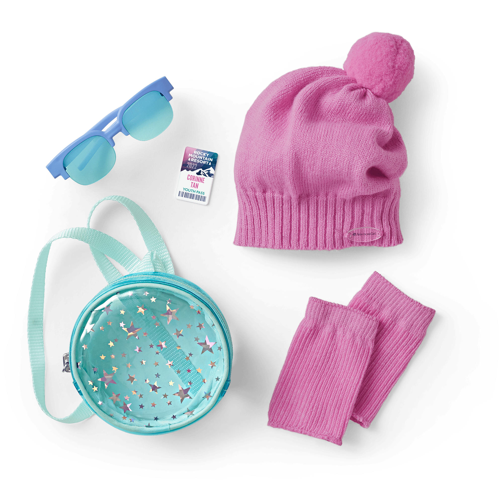Corinne’s Pink Ski Accessories Set with Backpack & Legwarmers