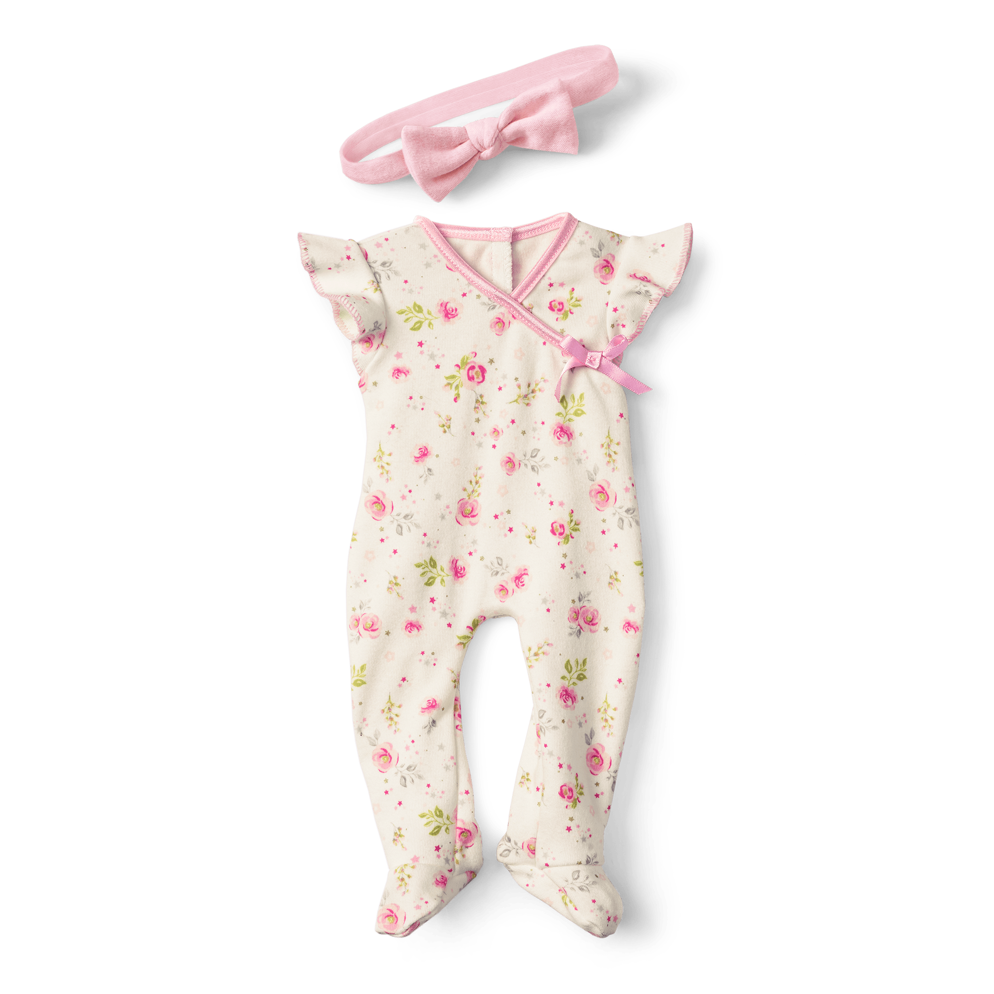 Floral Print Pajama Set for Bitty Baby Dolls with Headband
