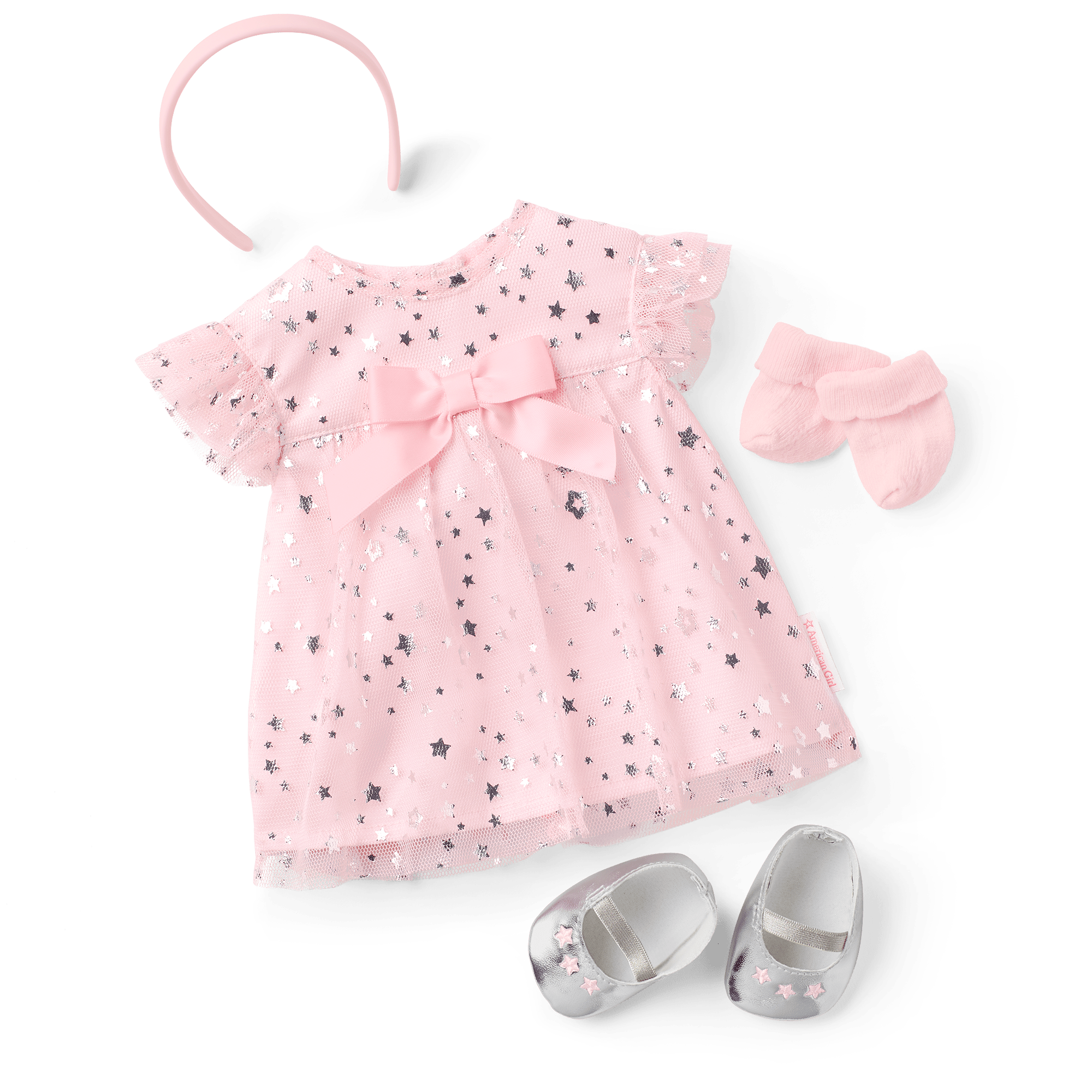 Bitty Baby Doll Pink Star Dress Outfit with Headband & Shoes