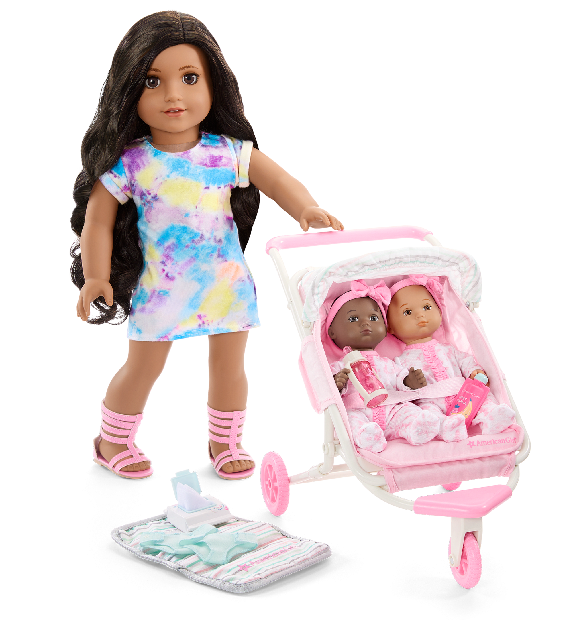 Little Bitty Baby Doll Double Stroller Set with Canopy & Accessories