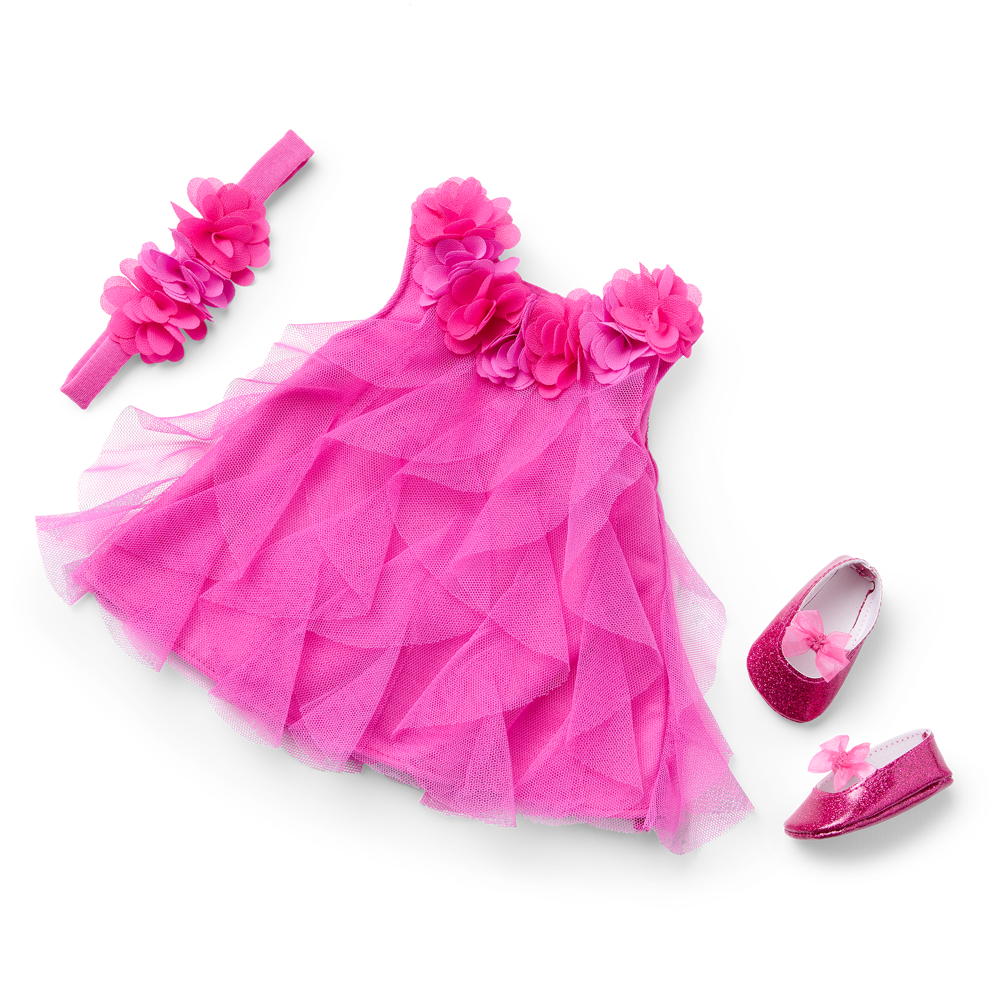 Pink Birthday Dress Outfit for Bitty Baby Dolls with Headband & Shoes
