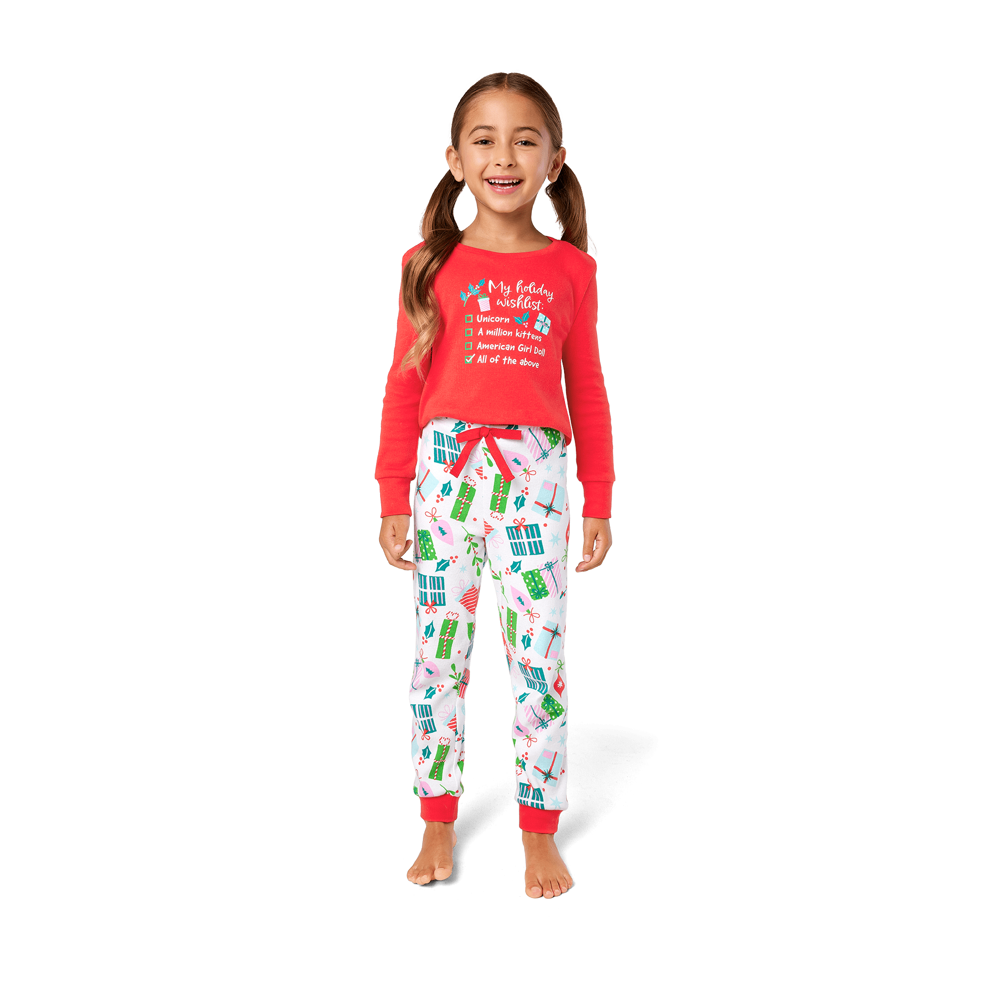 Girls' Holiday Pajama Set - Red & White Christmas PJs 2T-6