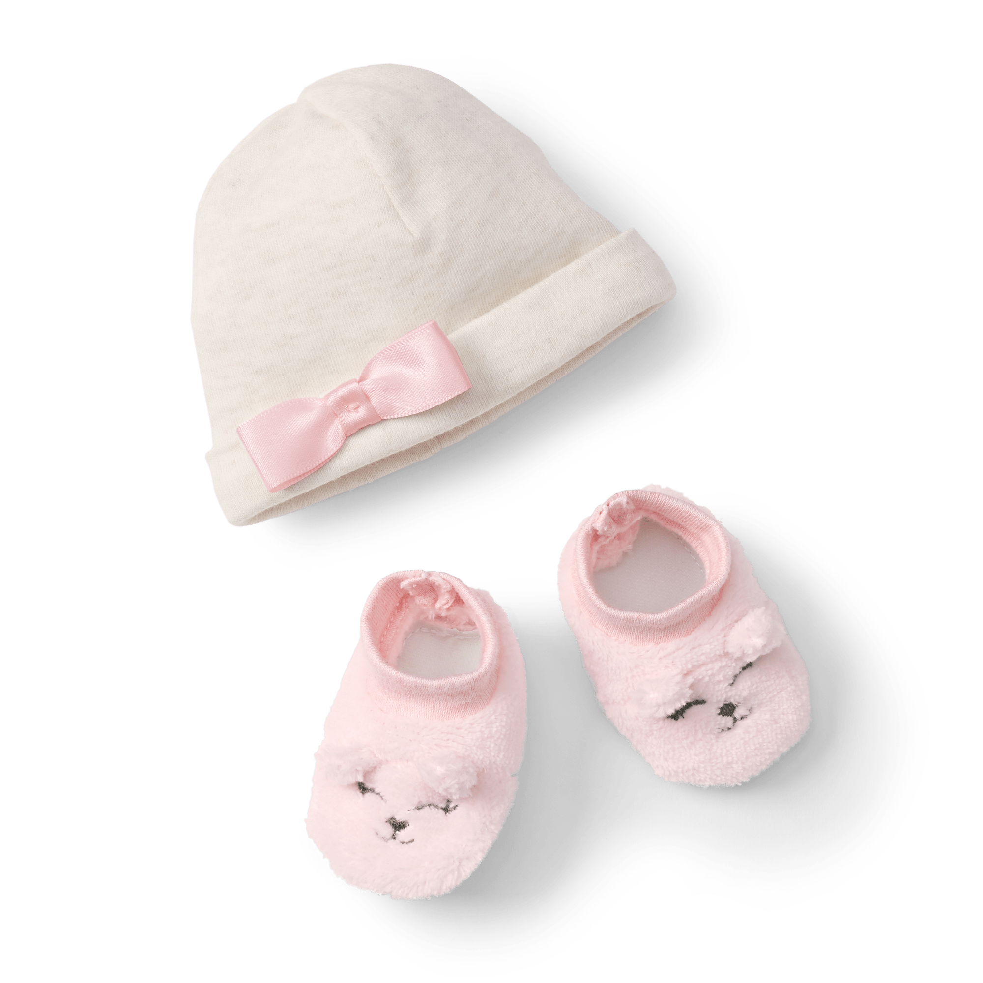 Pink Bow Beanie & Booties Set for Bitty Baby Dolls