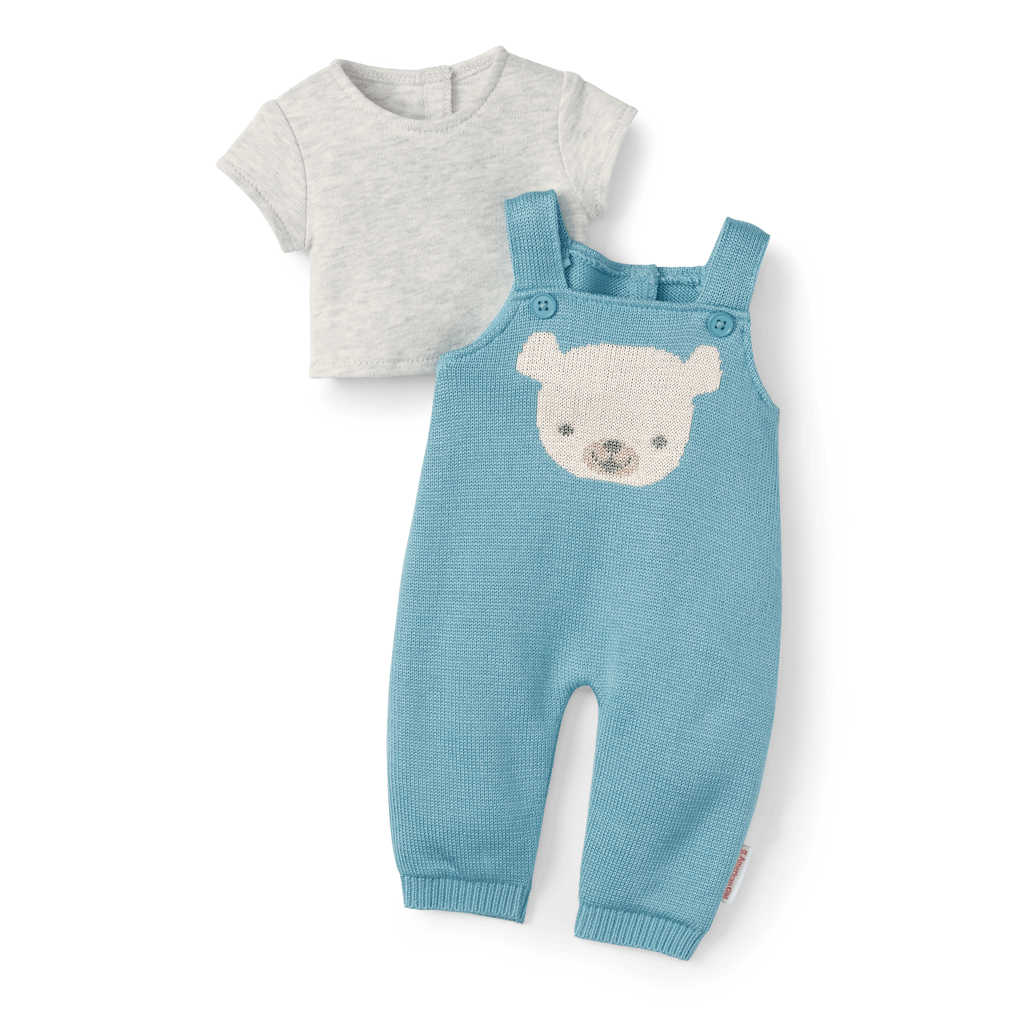 Blue Bear Overalls Set for Bitty Baby Dolls - Knit Graphic & Jersey Tee