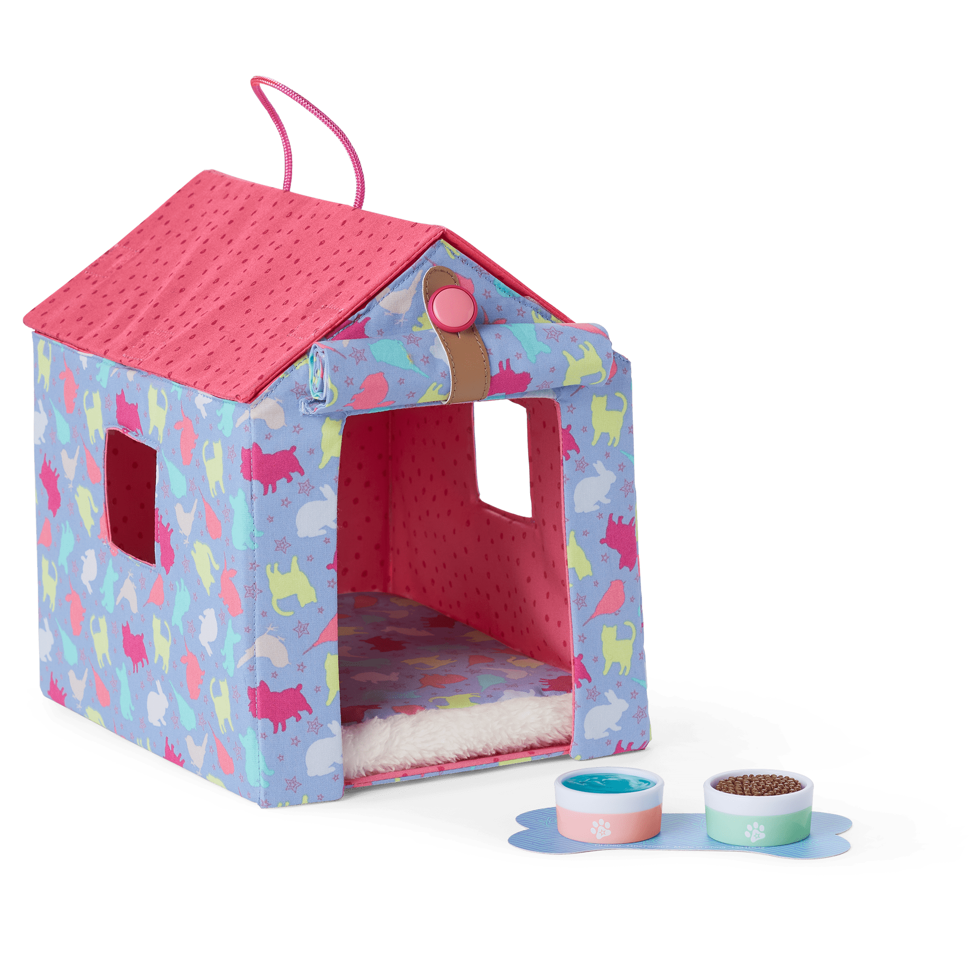 American Girl Pet Doghouse with Reversible Cushion & Bowls Set