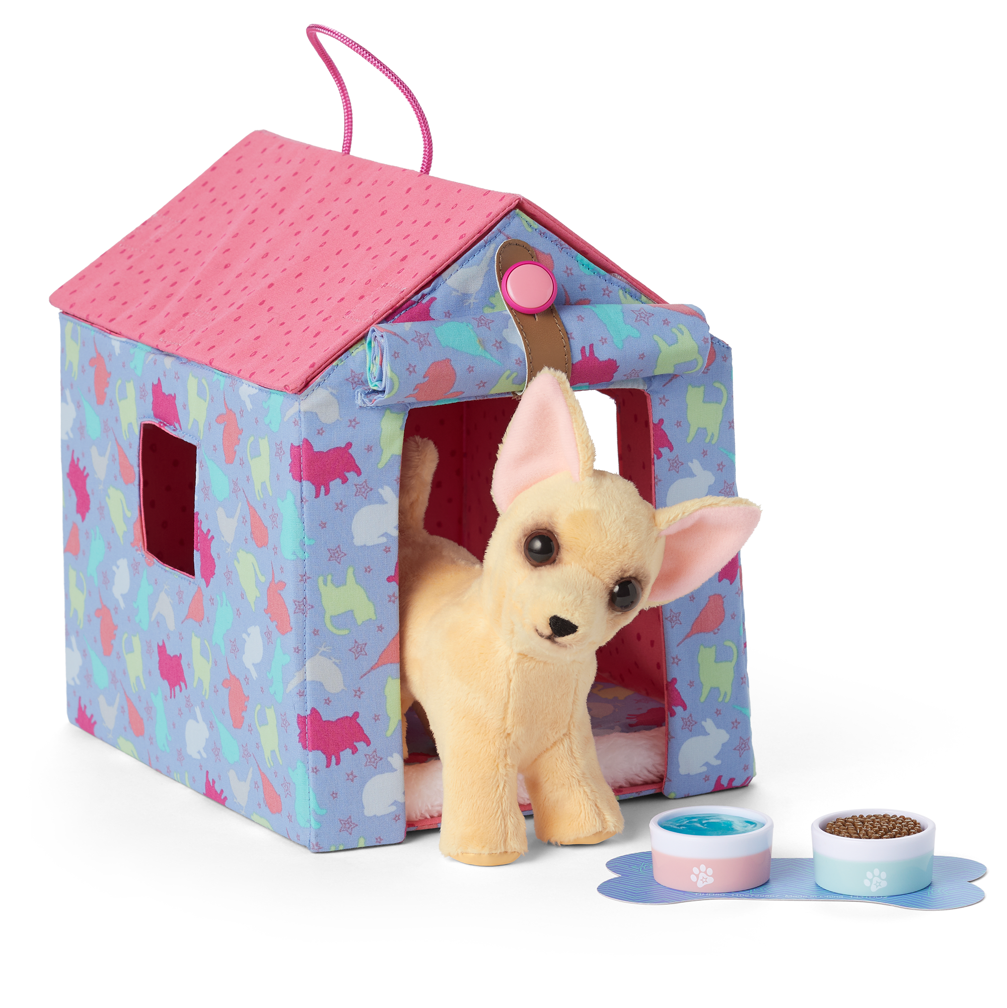 American Girl Pet Doghouse with Reversible Cushion & Bowls Set