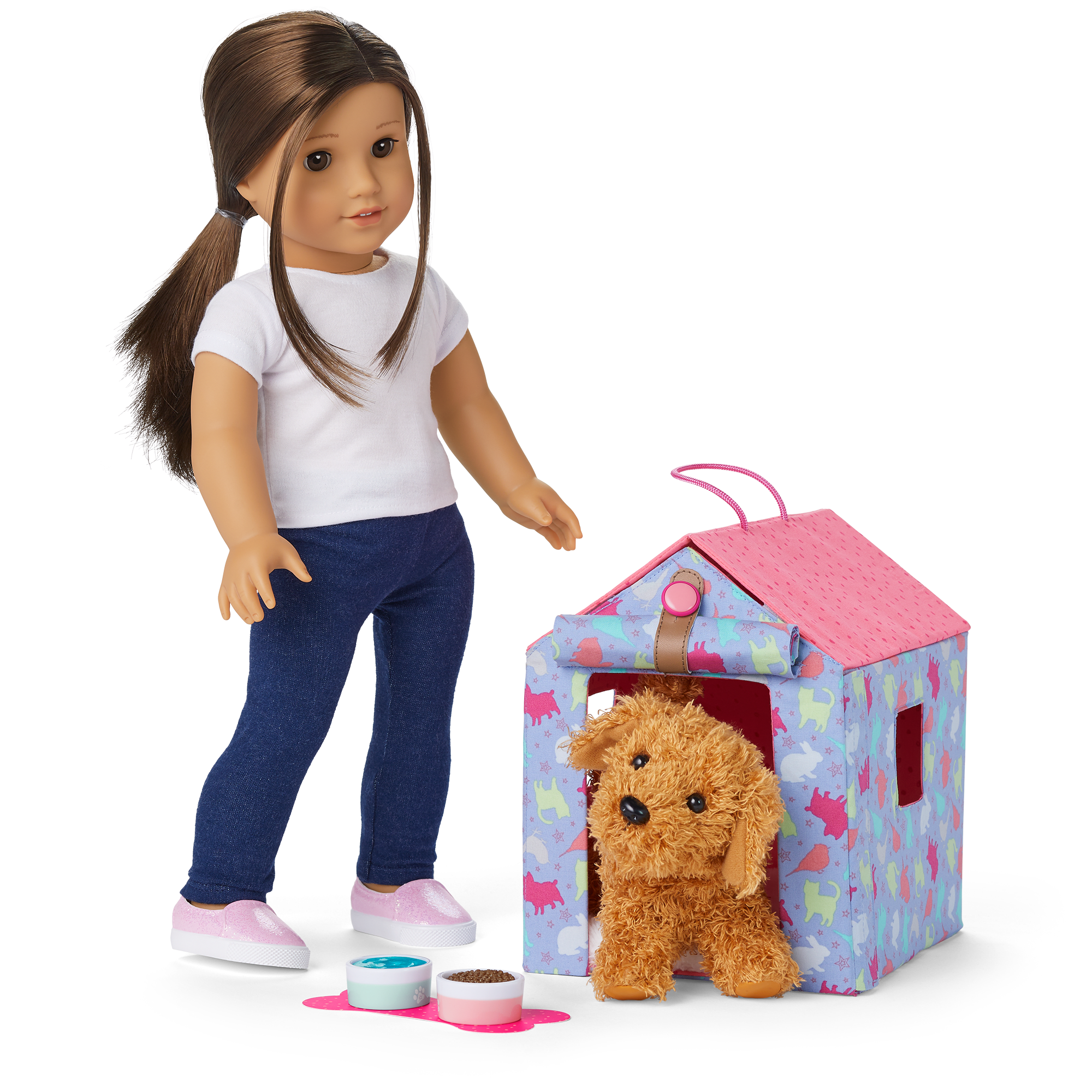 American Girl Pet Doghouse with Reversible Cushion & Bowls Set