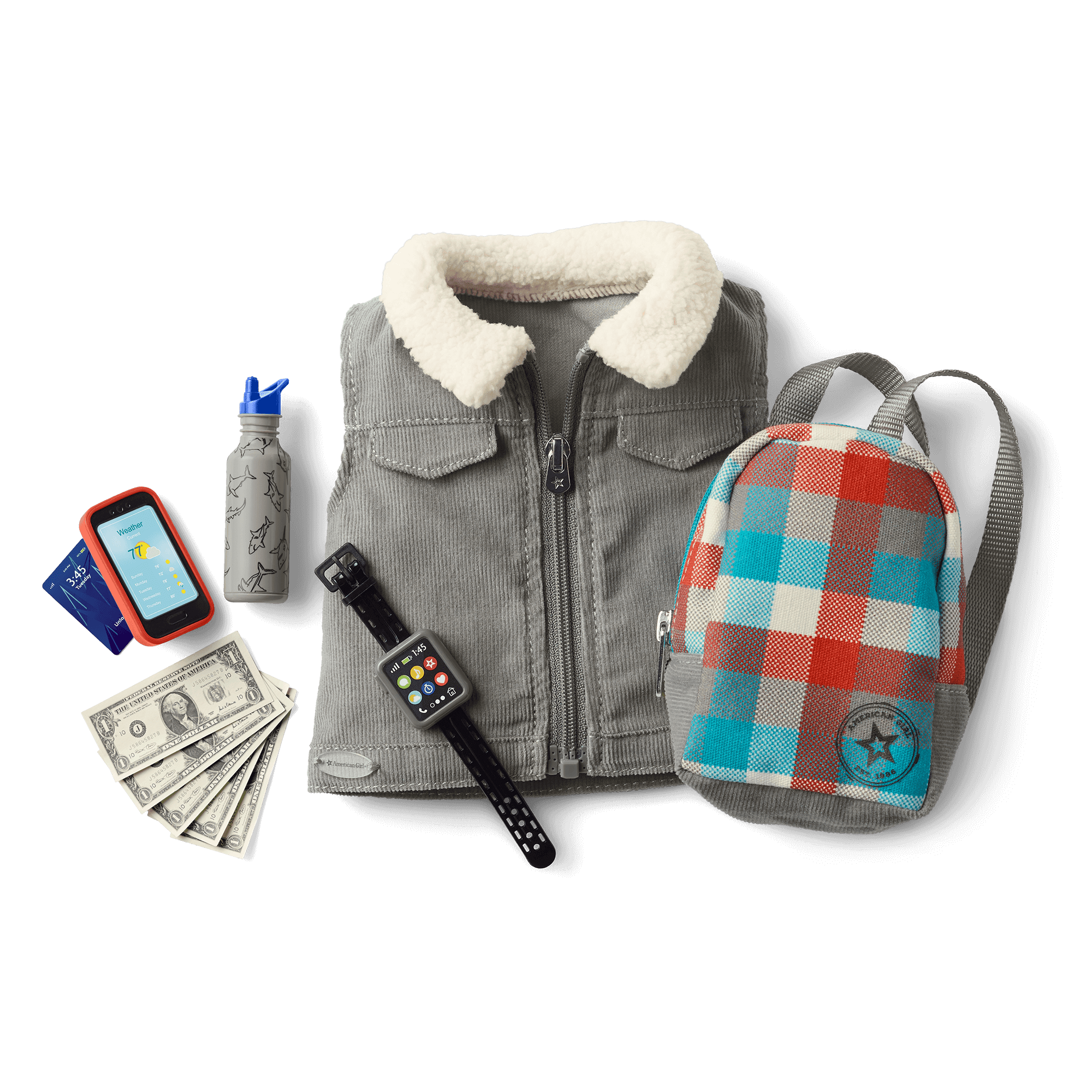 18-Inch Doll Accessories Set - Corduroy Vest, Backpack & Cool Extras