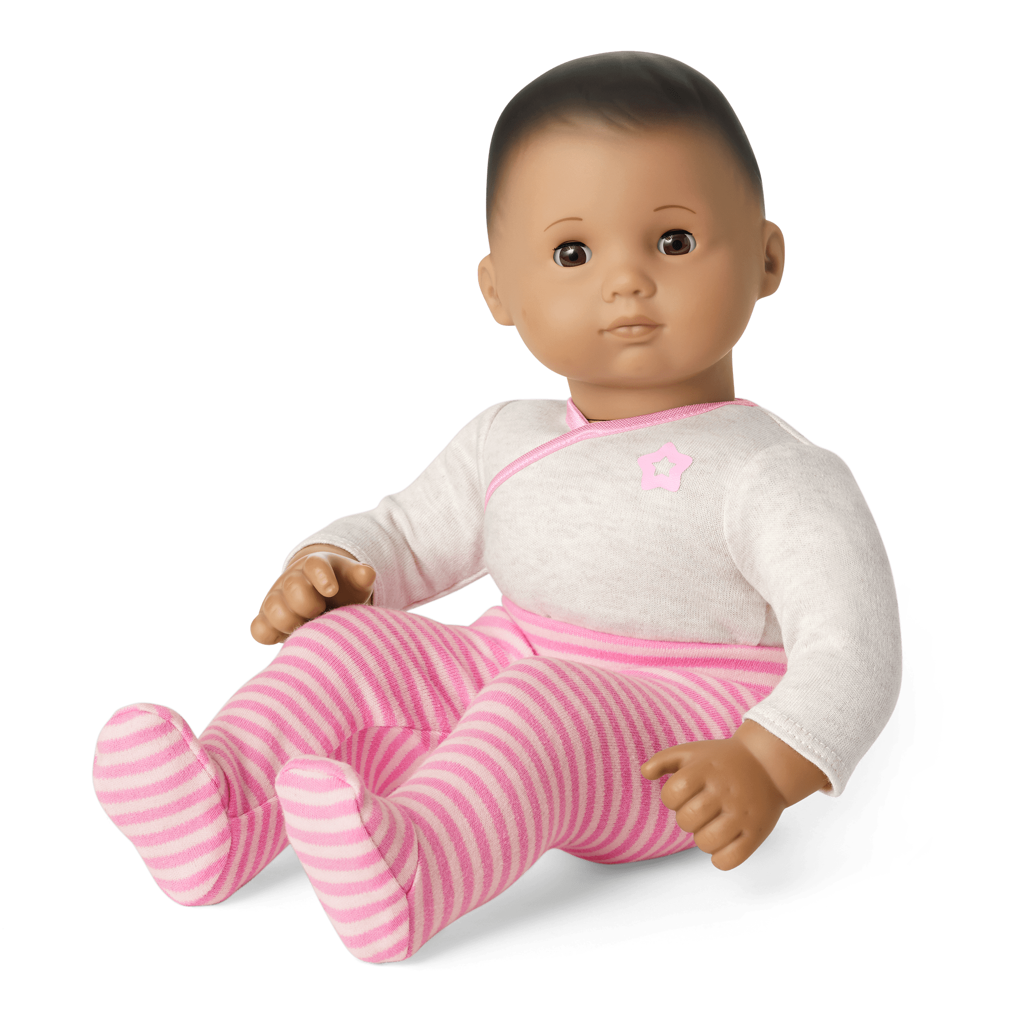 Bitty Baby Doll with Dark Brown Hair in Pink Outfit