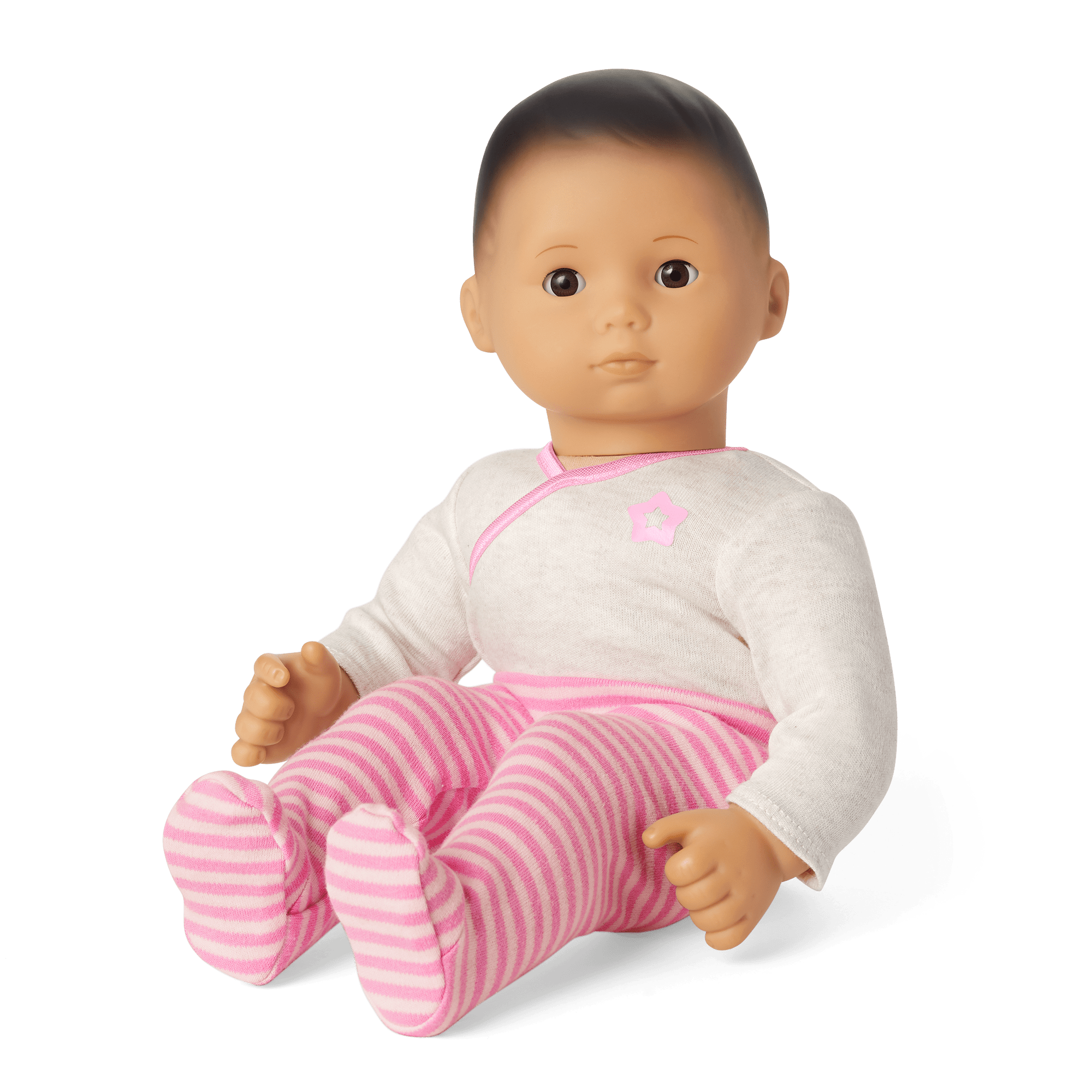 Bitty Baby Doll with Black Hair in Pink Outfit – 15" First Baby Doll