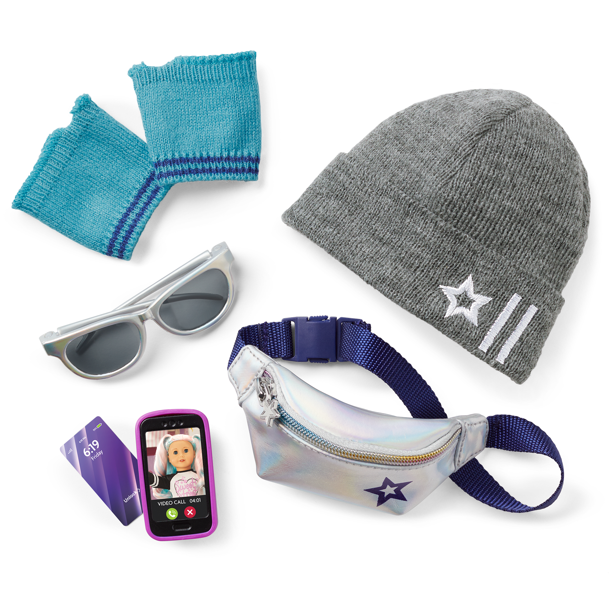 18-Inch Doll Accessories Set - Stylish Hat, Sunglasses & Belt Bag