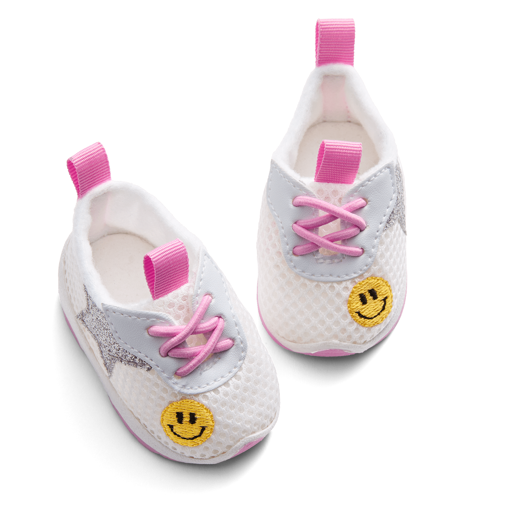 18-Inch Doll Sneakers with Smiley Faces & Chunky Pink Soles