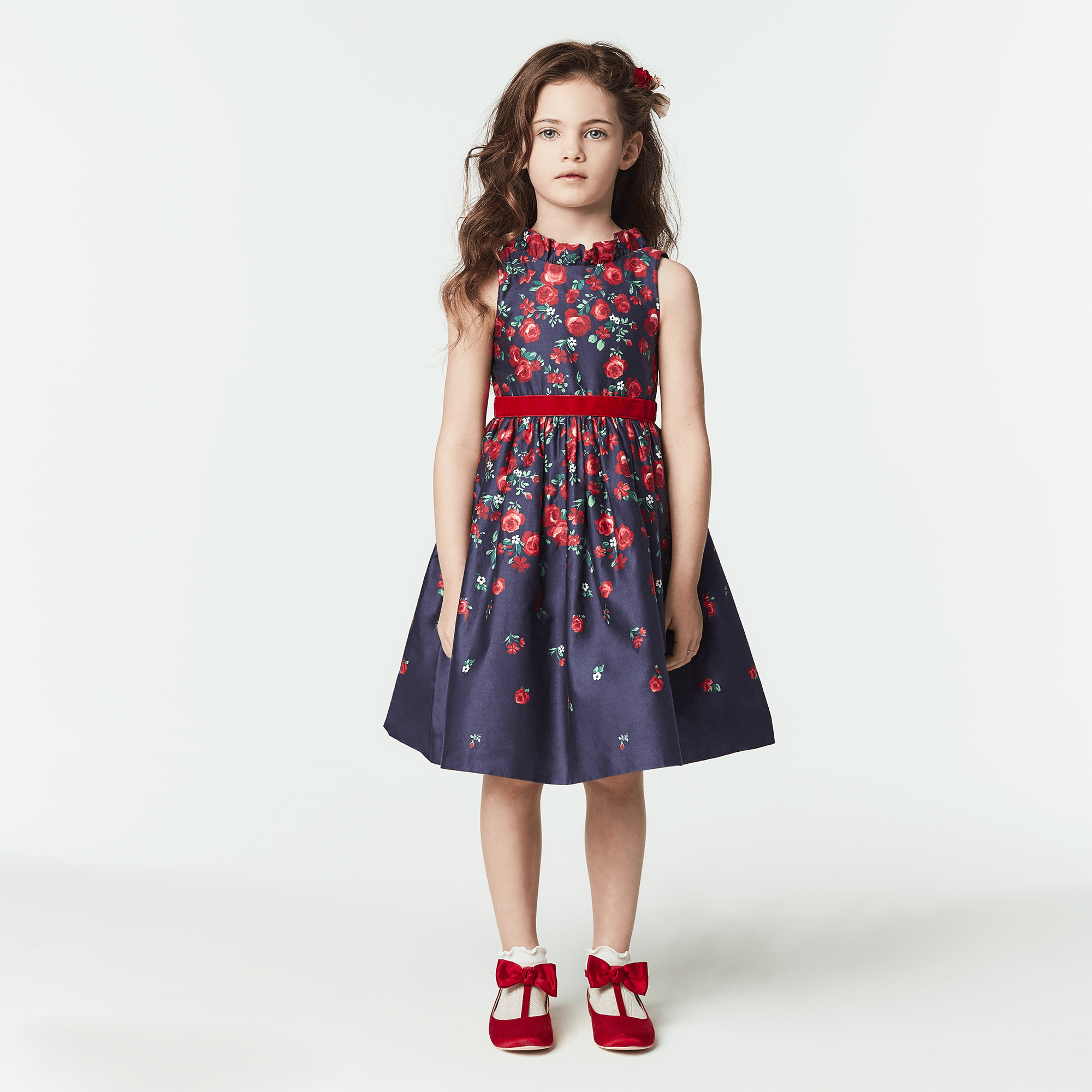 Janie and Jack Floral Party Dress for Girls - Rose Print & Ruffled Collar