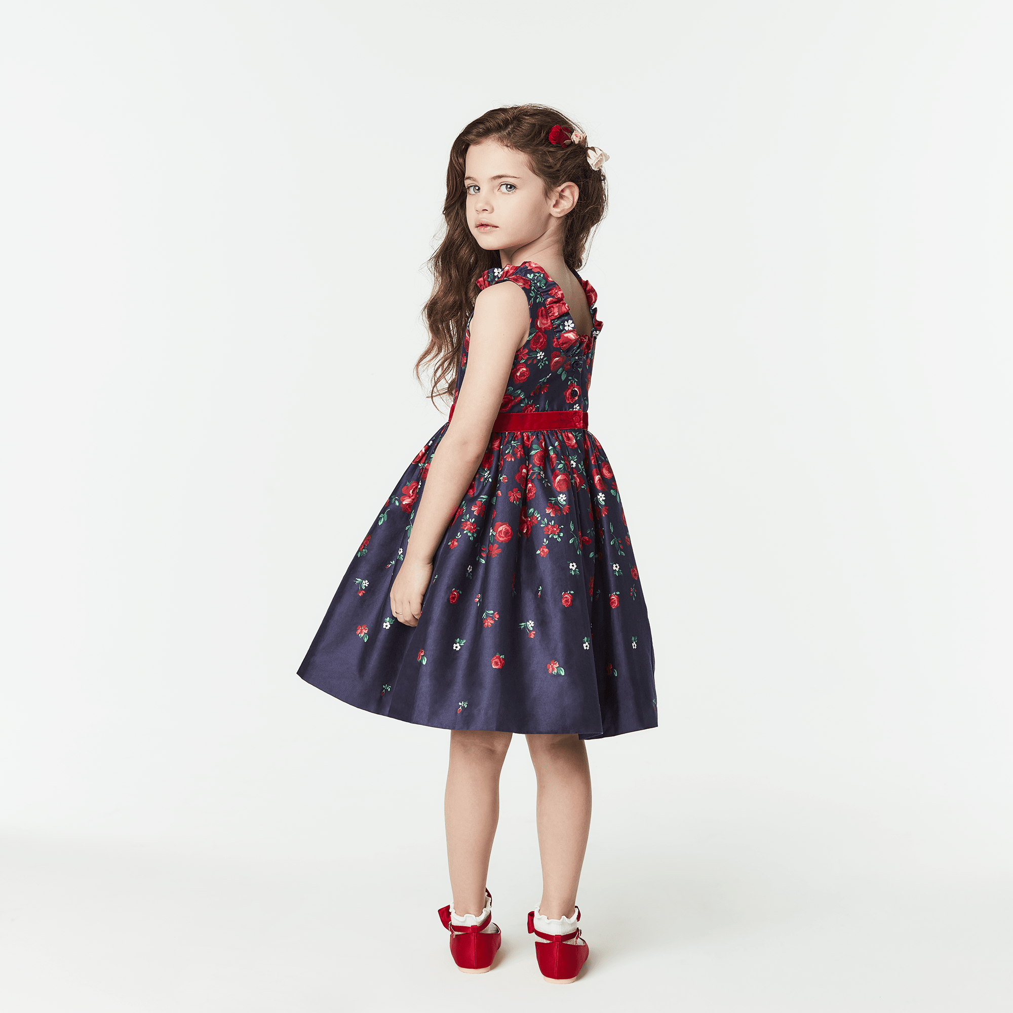 Janie and Jack Floral Party Dress for Girls - Rose Print & Ruffled Collar