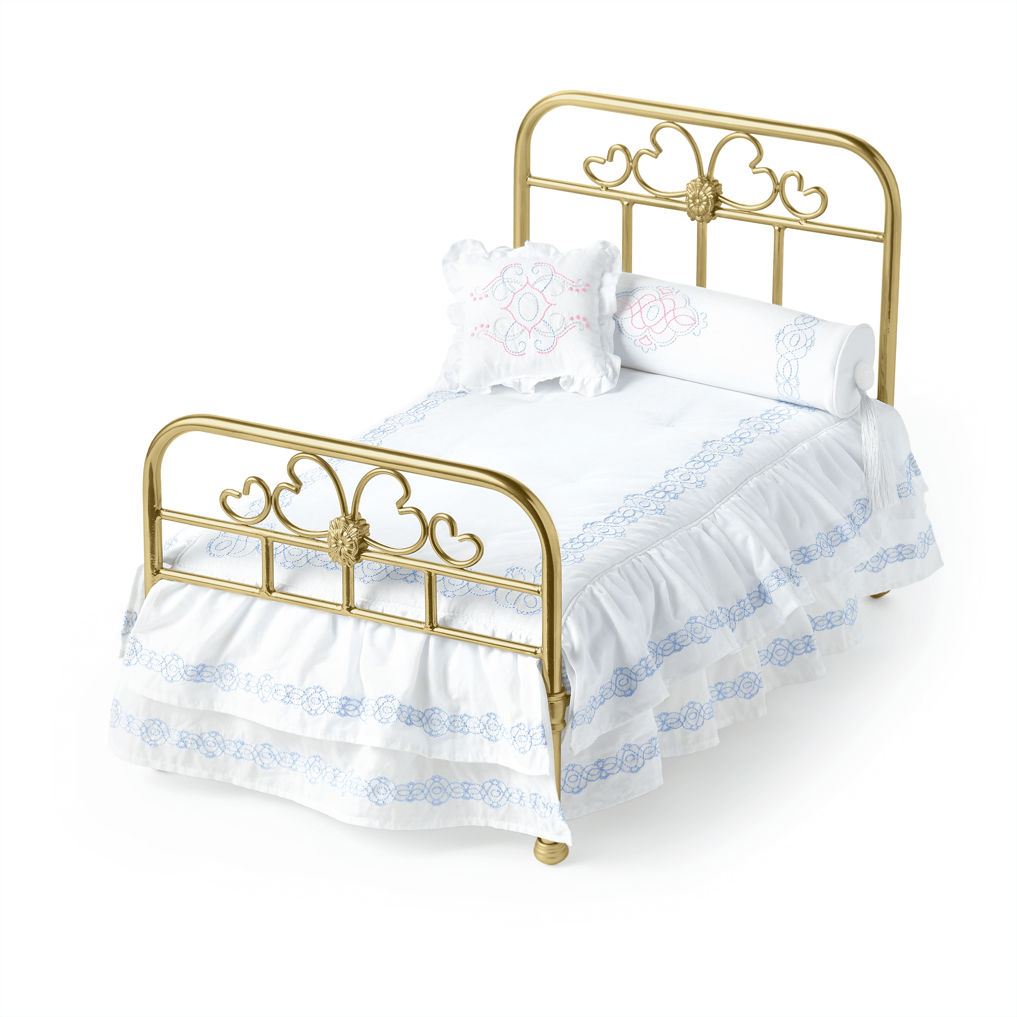 Rebecca’s 18-inch Doll Bed Set with Embroidered Bedding
