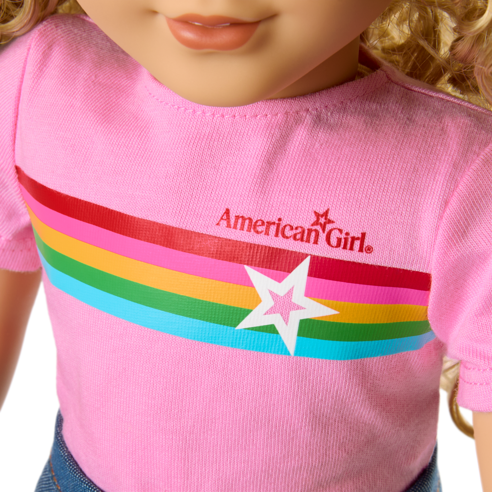 American Girl Truly Me Doll #115 - Blonde Curly Hair, Varsity Jacket Outfit