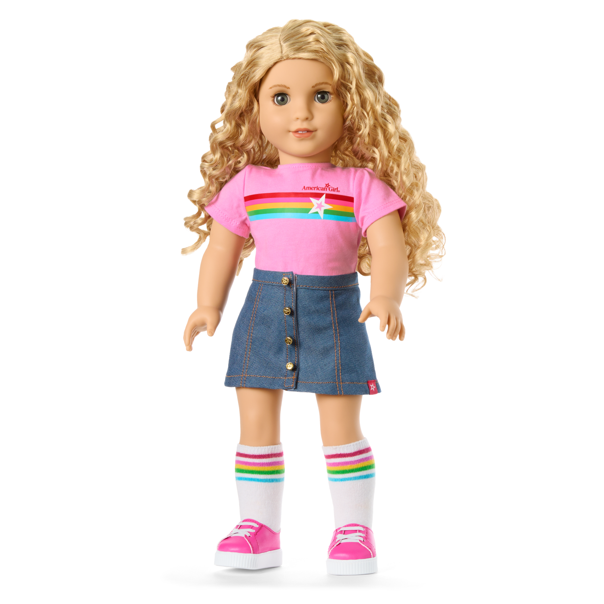 American Girl Truly Me Doll #115 - Blonde Curly Hair, Varsity Jacket Outfit