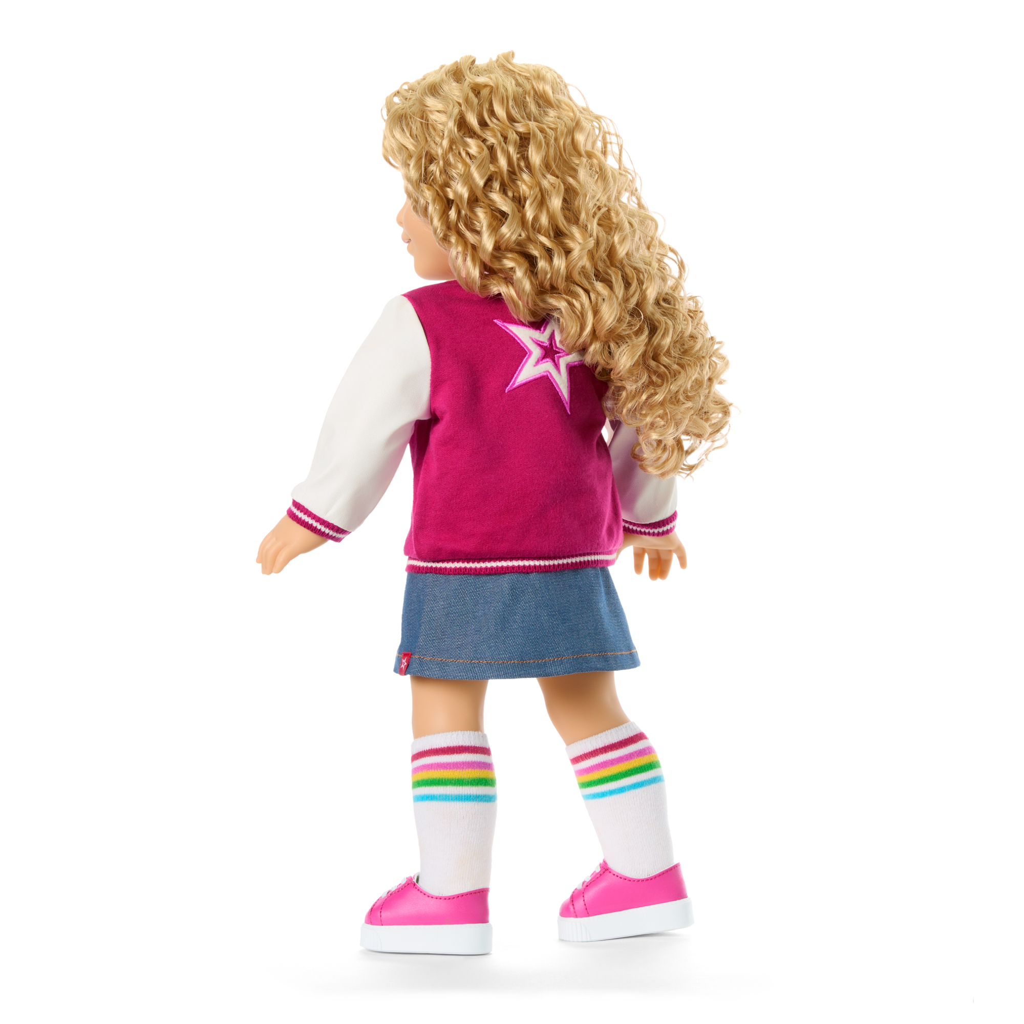 American Girl Truly Me Doll #115 - Blonde Curly Hair, Varsity Jacket Outfit